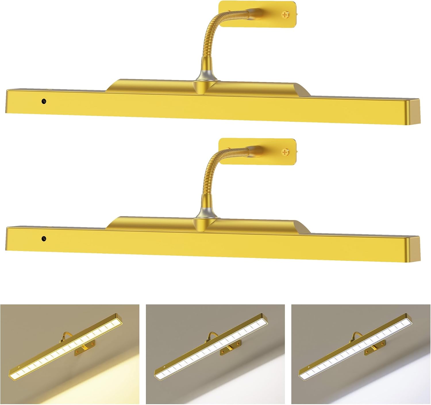 Picture Light with Remote Gold, 16inch Wireless Rechargeable Battery Wall Light for Paintings, 3 Colors with Dimmable and Timer 2Pack Art Light for Painting, Display, Wall, Artwork, Gallery Craftersmark