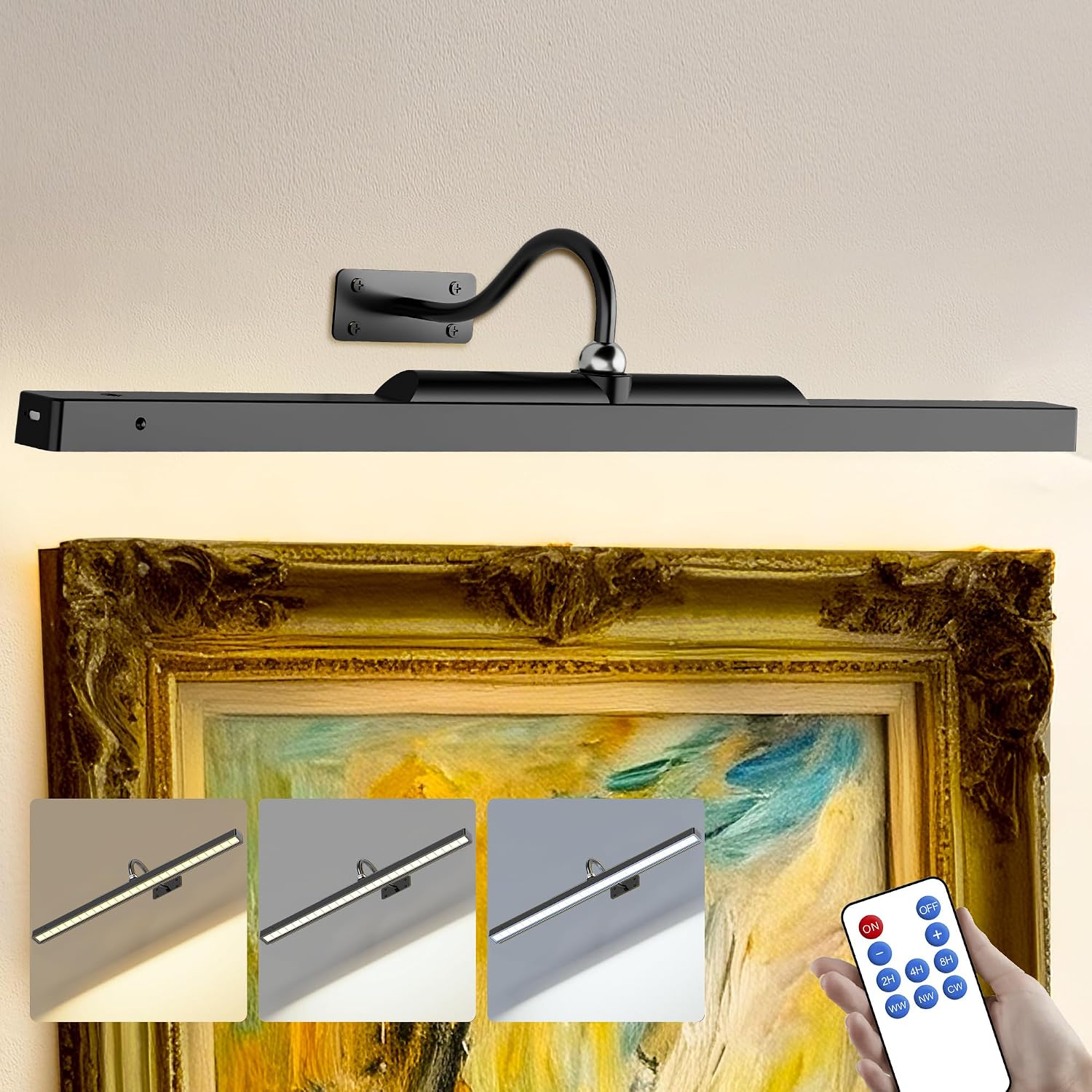 24 Inch Picture Light - Black 6000mAh Battery Operated Wireless Wall Sconce with Remote & Timer for Paintings, Gallery, Mirror & Artwork Craftersmark