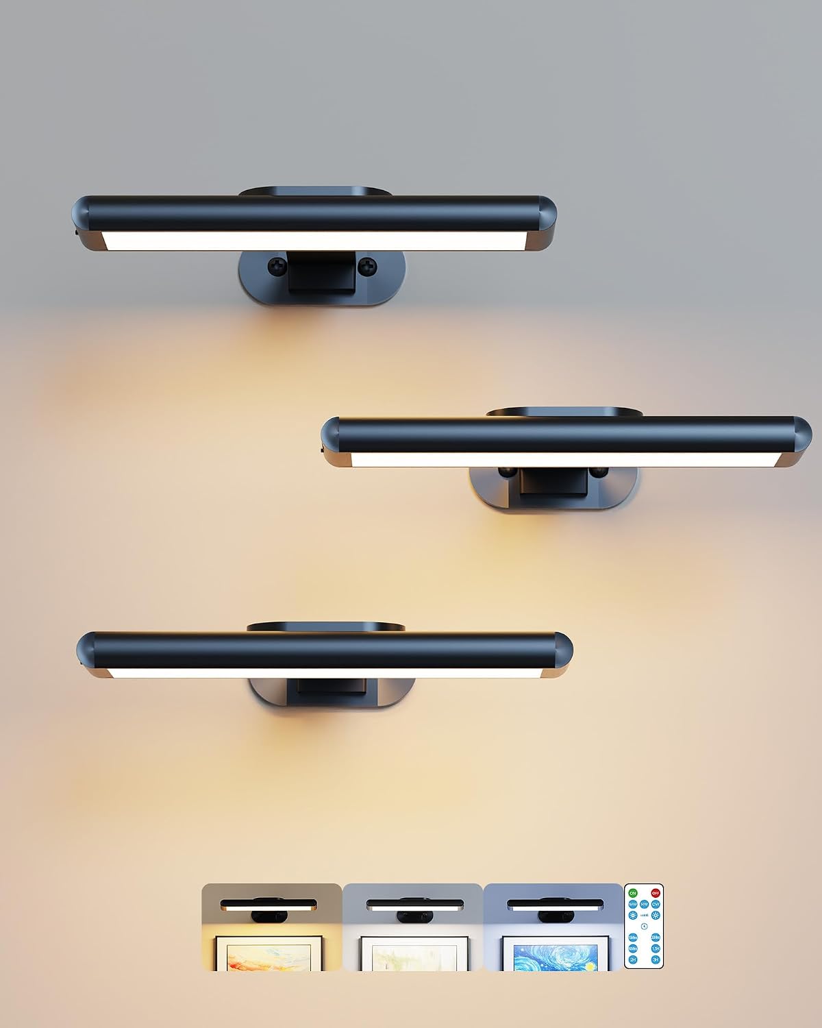 Picture Light Battery Powered Wall Sconce 7.87 Inch Black 3Pack Craftersmark