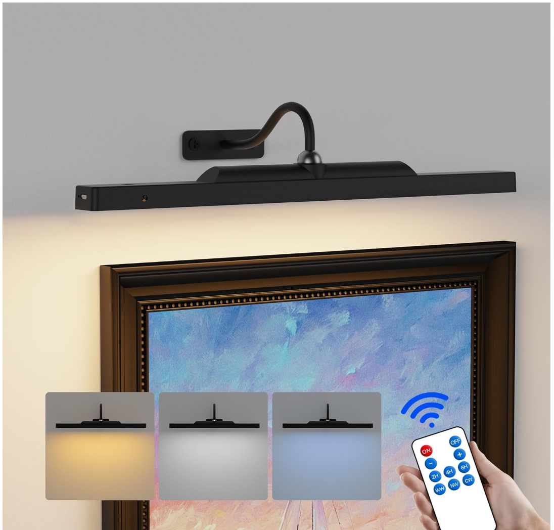 Dimmable Cordless Picture Light for Wall 16n, 5000mAh Rechargeable Battery Wall Sconce Art Light, CRI 95+ 350LM Wall Light for Gallery Artwork, Paintings, Photo, Portraits - Black Craftersmark