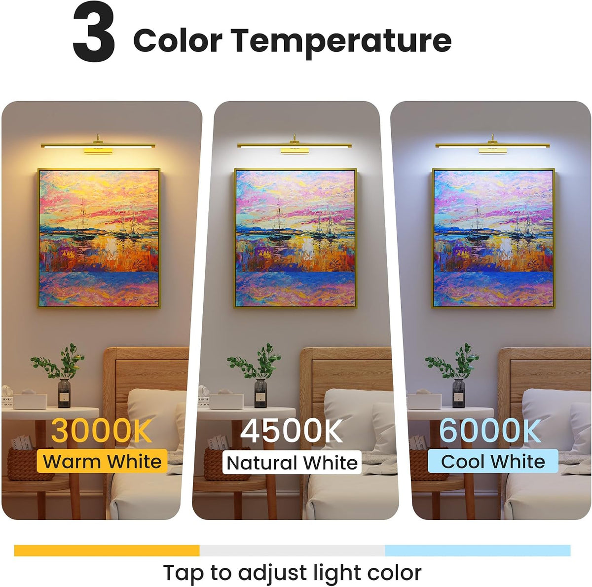 24" Picture Lights for Wall with 8000mAh Battery - Brass Operated Wireless Wall Art Light with Remote Control for Large Portrait & Paintings Art Craftersmark