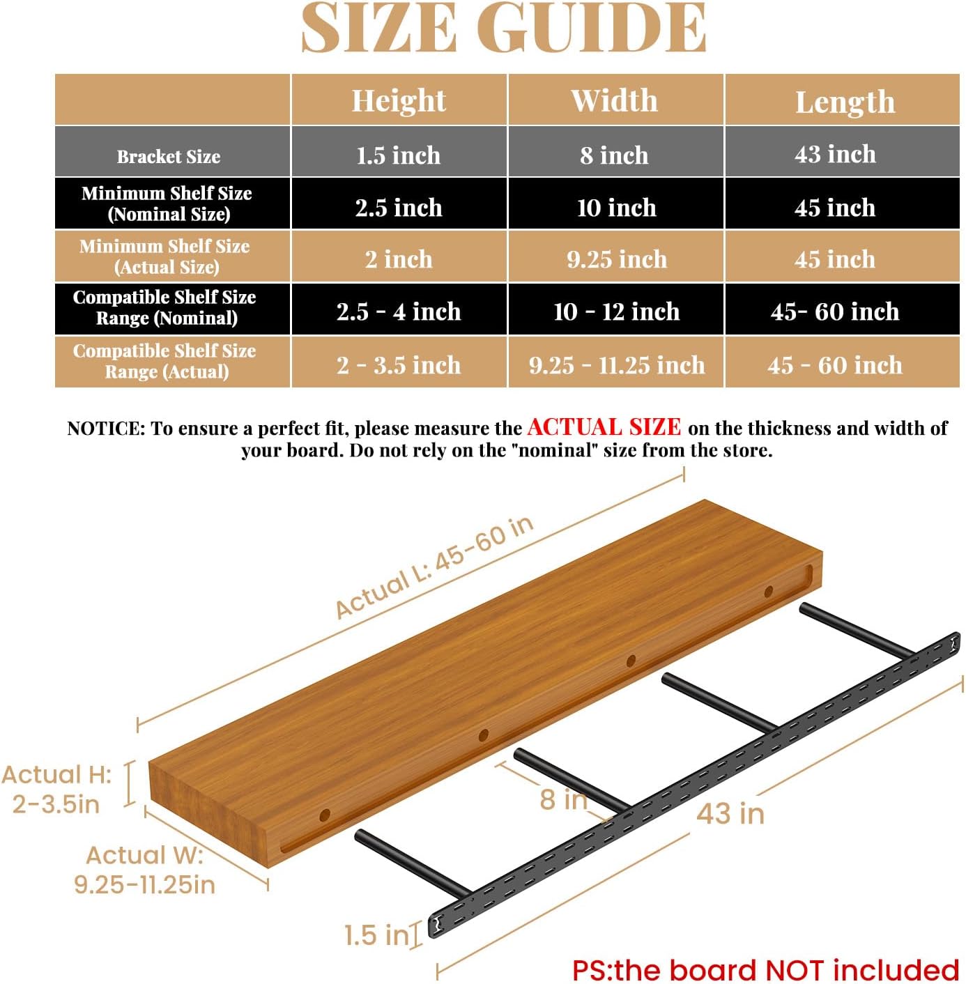 2pcs Large Shelf Brackets Long Floating Shelf Bracket Invisible Floating Shelf Hardware Heavy Duty Floating Mantel Brackets(Without Tools) Craftersmark