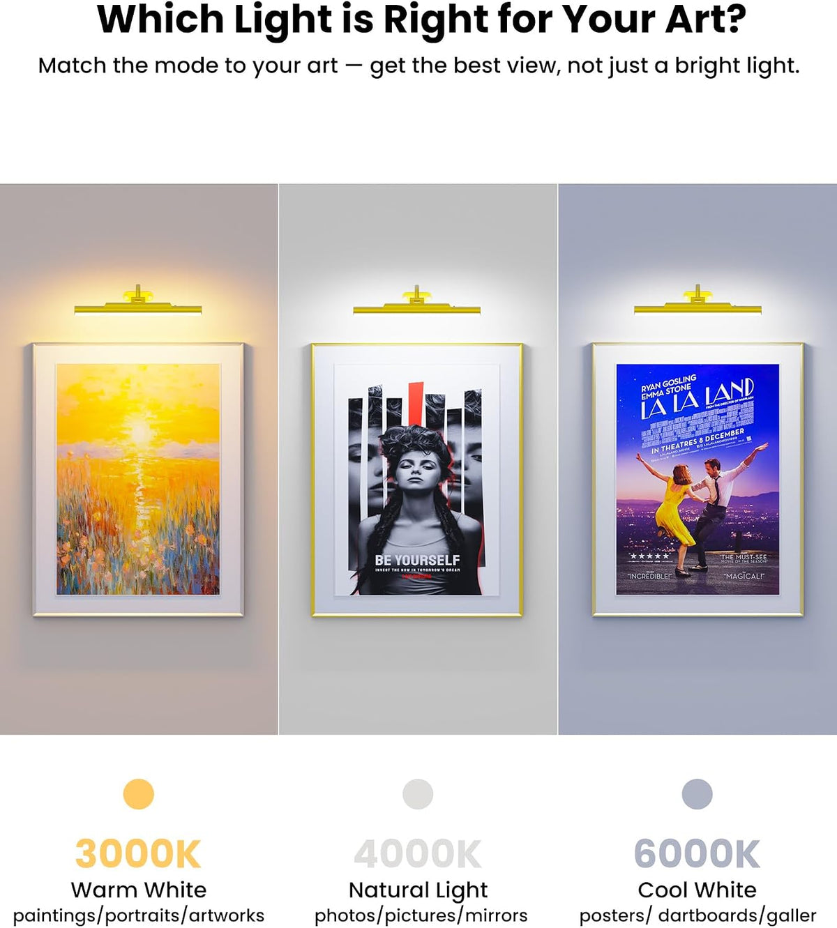 Picture Light for Wall Battery Powered Wireless 13in Gold Craftersmark