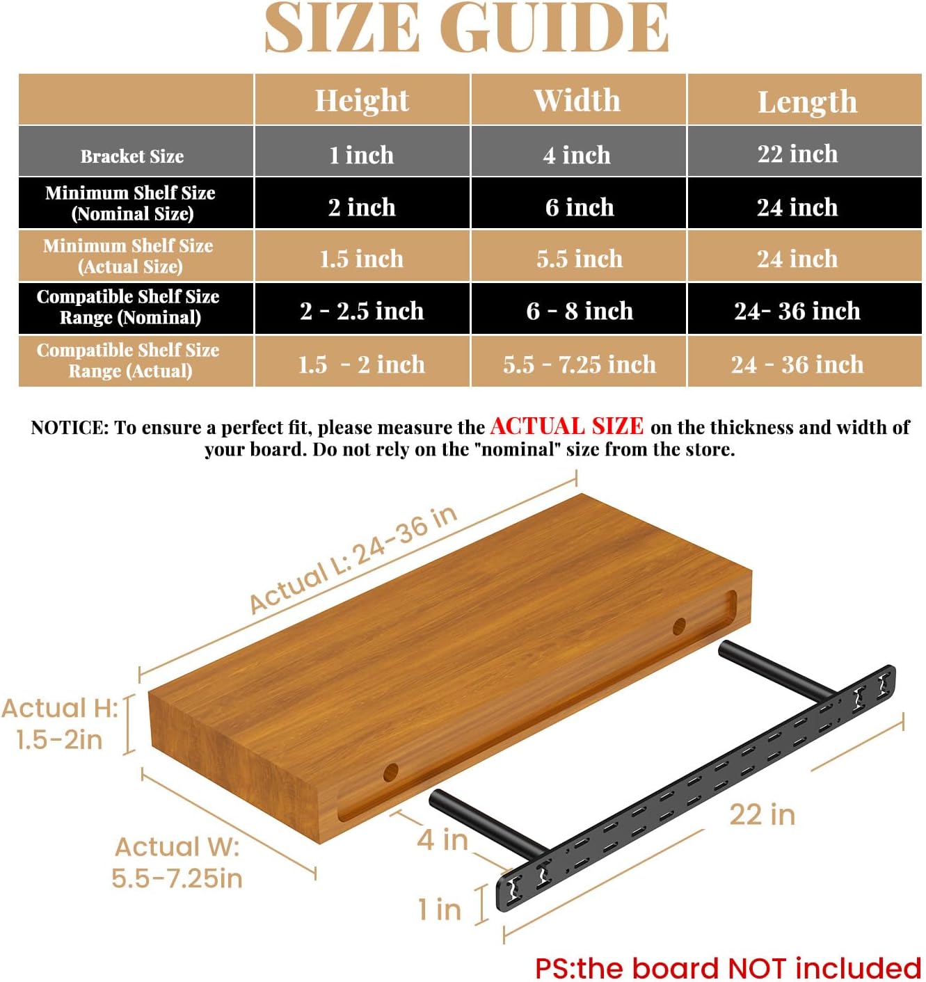 Floating Shelf Bracket--22"X4"X1.0" Craftersmark