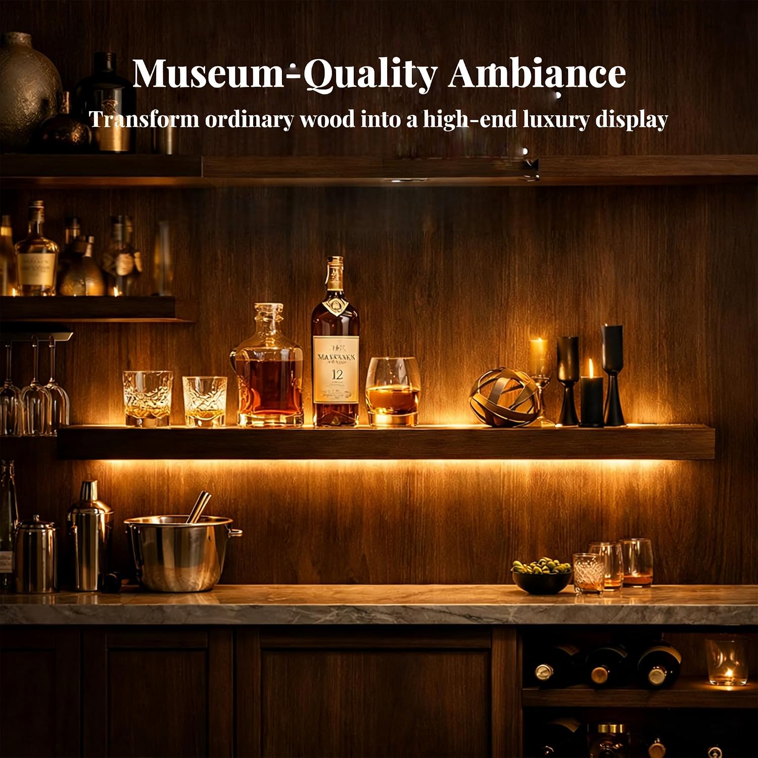2pcs LED Floating Shelf Bracket with Lights, Hidden Floating Shelf Hardware with Integrated Lighting, Create Warm 2700K Lighted Wall Shelf, Heavy Duty Fireplace Mantel Brackets,150lbs Craftersmark