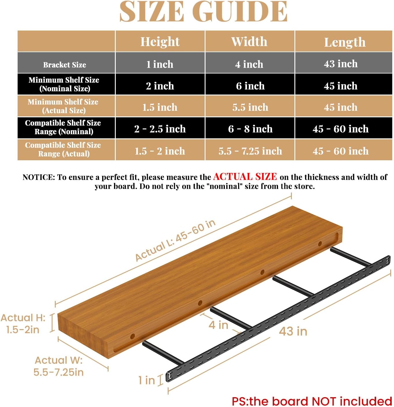 Floating Shelf Bracket-- 43"X4"X1.0" Craftersmark