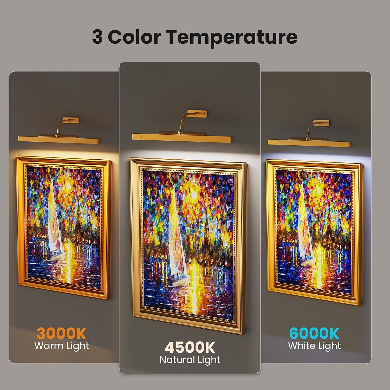Picture Light with Remote Gold, 16inch Wireless Rechargeable Battery Wall Light for Paintings, 3 Colors with Dimmable and Timer 2Pack Art Light for Painting, Display, Wall, Artwork, Gallery Craftersmark