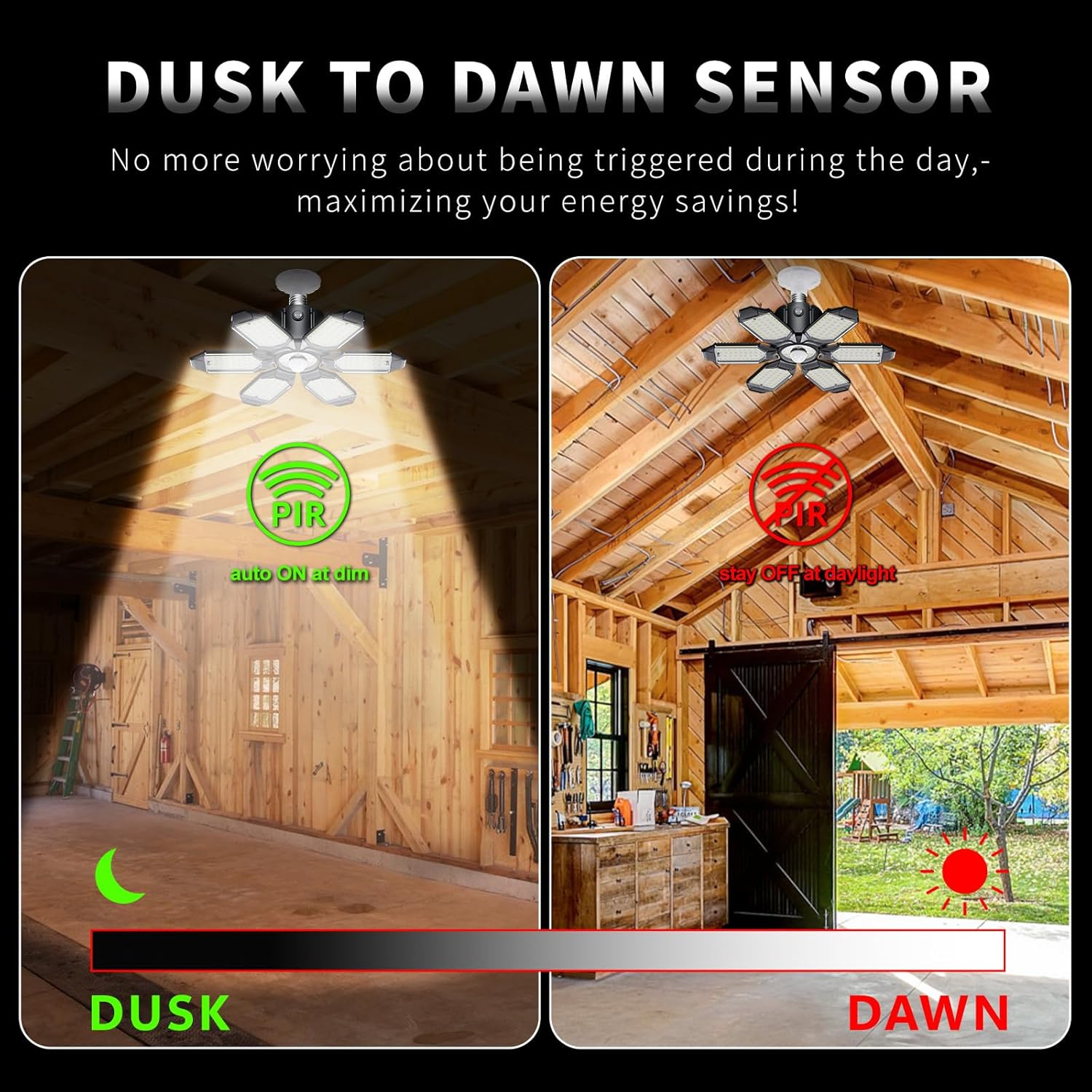 Motion Sensor Garage Light, 20000LM 200W Garage Lights Ceiling Led Motion Activated,Motion Light Indoor with Dusk to Dawn, E26/E27 Screw in Shop Light for Basement Barn Attic Warehouse Craftersmark