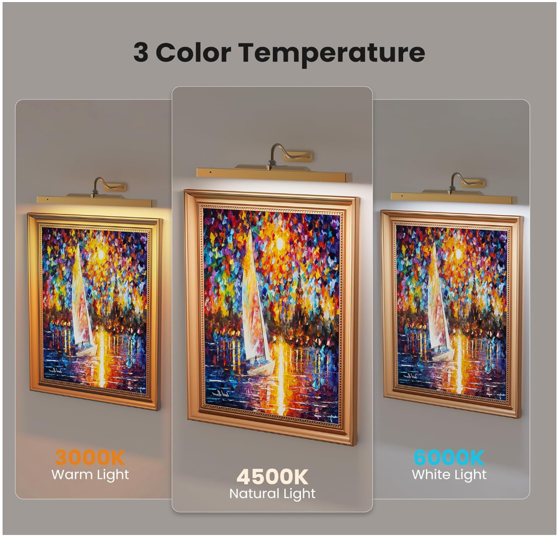 Wireless Picture Light Battery Operated, 1Pack Remote Control Painting Light with Timer, 13Hrs Service Life Art Display Light for Picture Frame Artworking Portrait, Poster, Photo, Mirror_Antique Gold Craftersmark