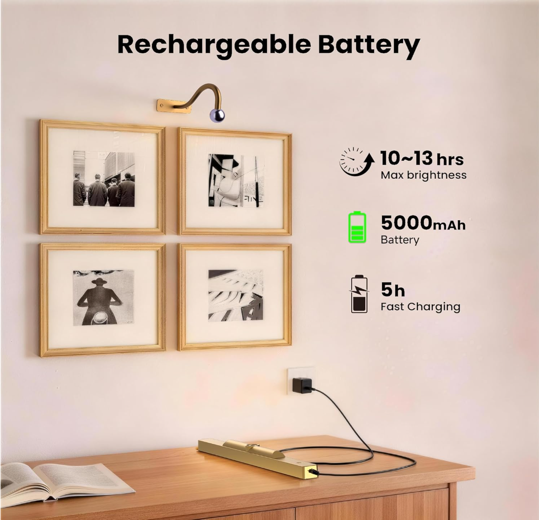 Wireless Picture Light Battery Operated, 1Pack Remote Control Painting Light with Timer, 13Hrs Service Life Art Display Light for Picture Frame Artworking Portrait, Poster, Photo, Mirror_Antique Gold Craftersmark