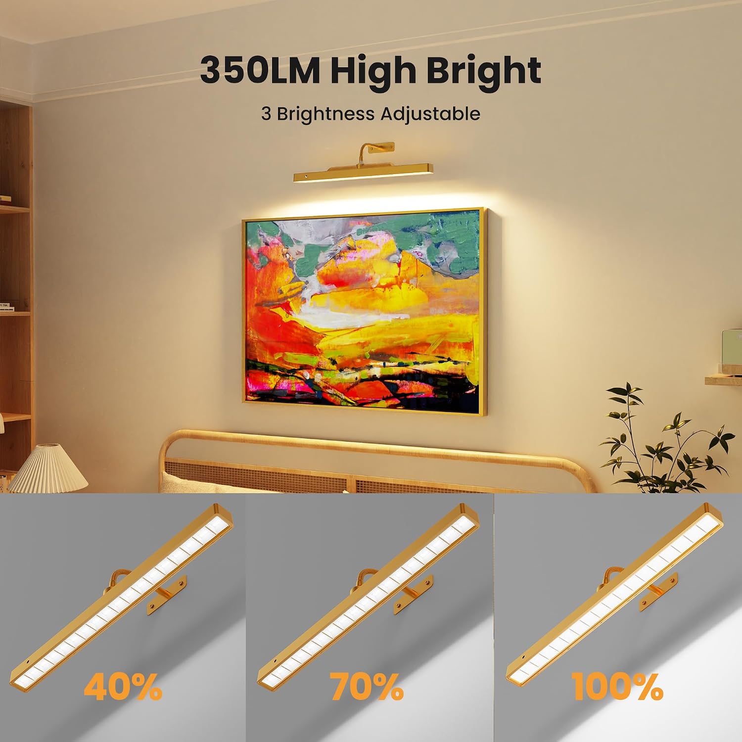 Picture Light with Remote Gold, 16inch Wireless Rechargeable Battery Wall Light for Paintings, 3 Colors with Dimmable and Timer 2Pack Art Light for Painting, Display, Wall, Artwork, Gallery Craftersmark