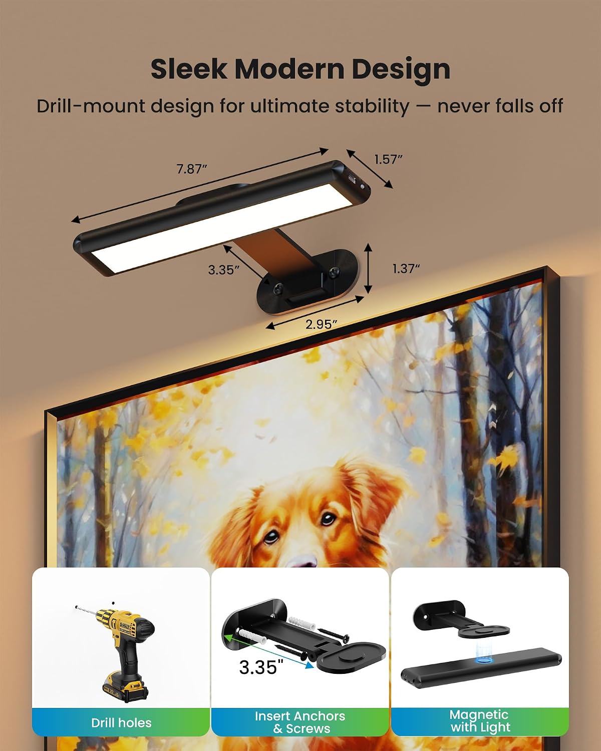 Picture Light Battery Powered Wall Sconce 7.87 Inch Black 3Pack Craftersmark