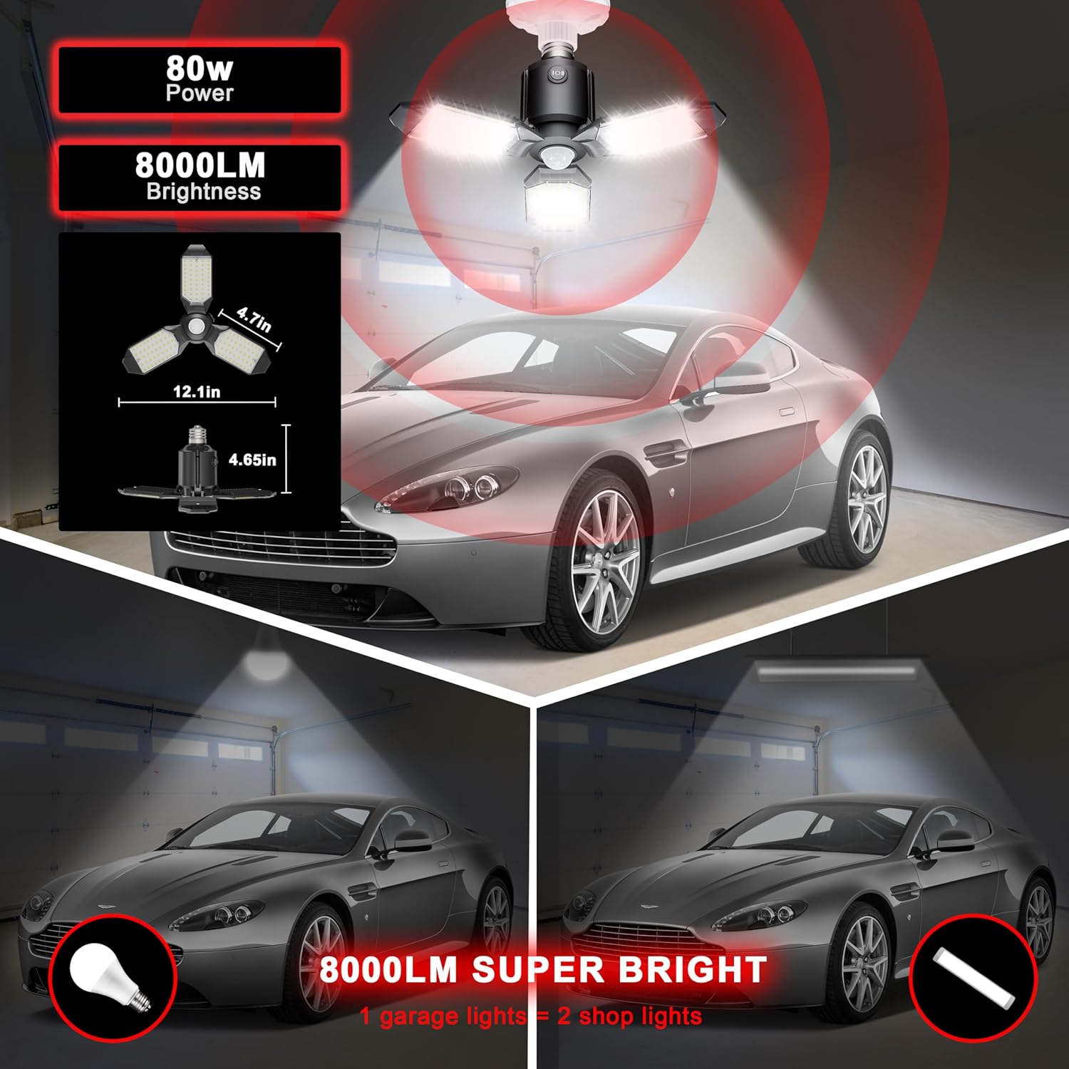 Motion Sensor Garage Light, 80W Motion Activated LED Shop Light for Stairway, Workshop, Basement Craftersmark