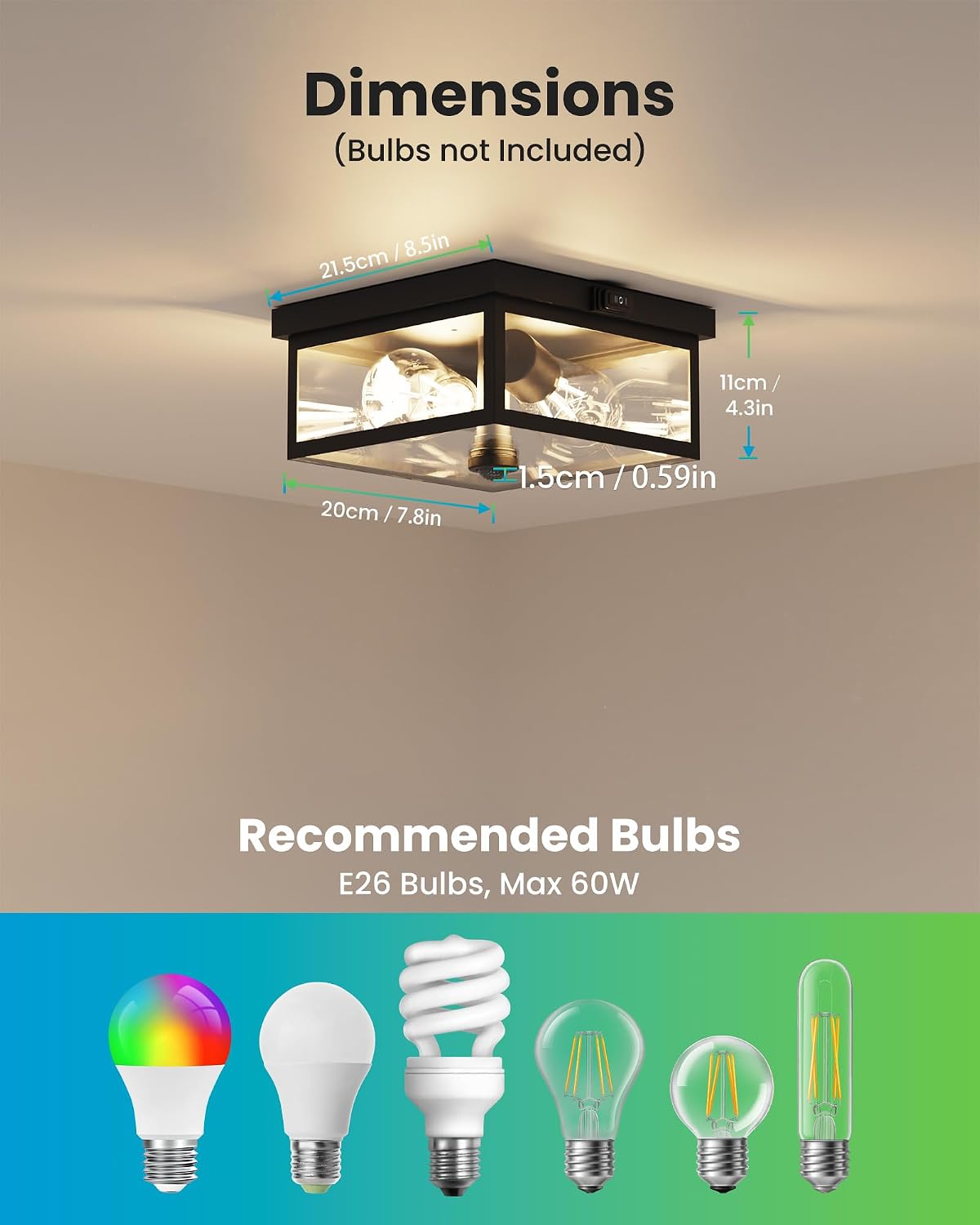 Outdoor Ceiling Light with Motion Sensor, Flush Mount Porch Light, Exterior Light Fixture with Clear Glass, Dusk to Dawn 2-Light Fixture for Patio,Porch Craftersmark
