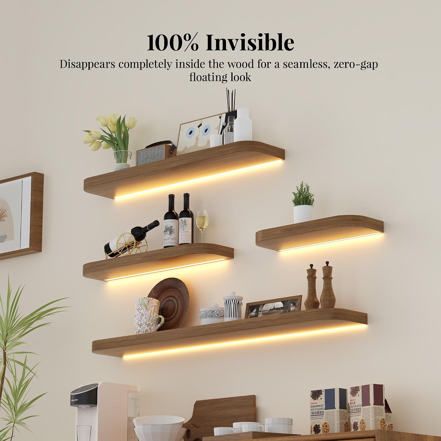 2pcs LED Floating Shelf Bracket with Lights, Hidden Floating Shelf Hardware with Integrated Lighting, Create Warm 2700K Lighted Wall Shelf, Heavy Duty Fireplace Mantel Brackets,150lbs Craftersmark