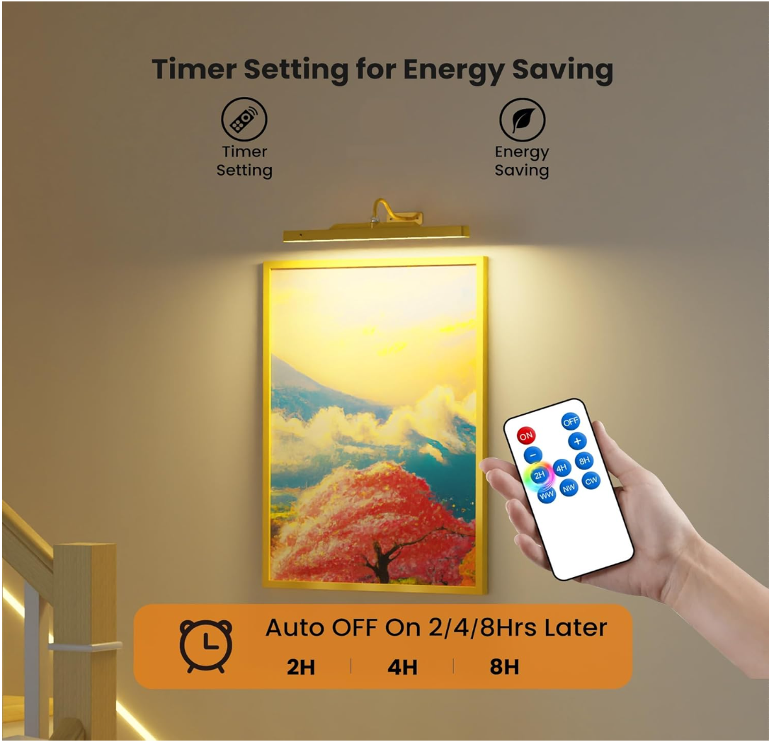 Lights for Pictures on Wall, 16in Battery Operated Picture Lights for Paintings, 5000mAh Wall Lights with Remote and 3 Light Modes,Art Light for Wall Painting,Frame, Portrait, Dartboard - Gold Craftersmark
