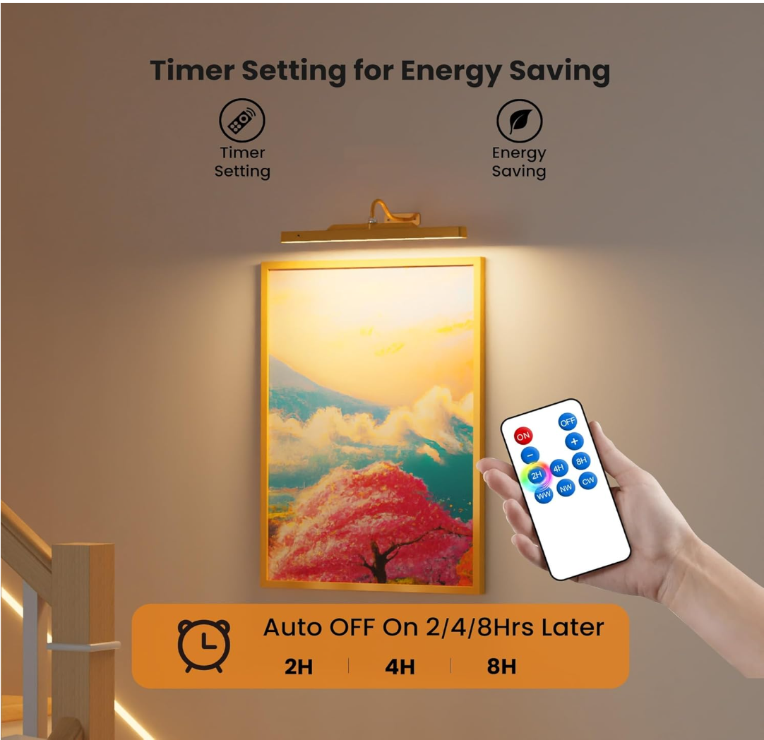 Wireless Picture Light Battery Operated, 1Pack Remote Control Painting Light with Timer, 13Hrs Service Life Art Display Light for Picture Frame Artworking Portrait, Poster, Photo, Mirror_Antique Gold Craftersmark
