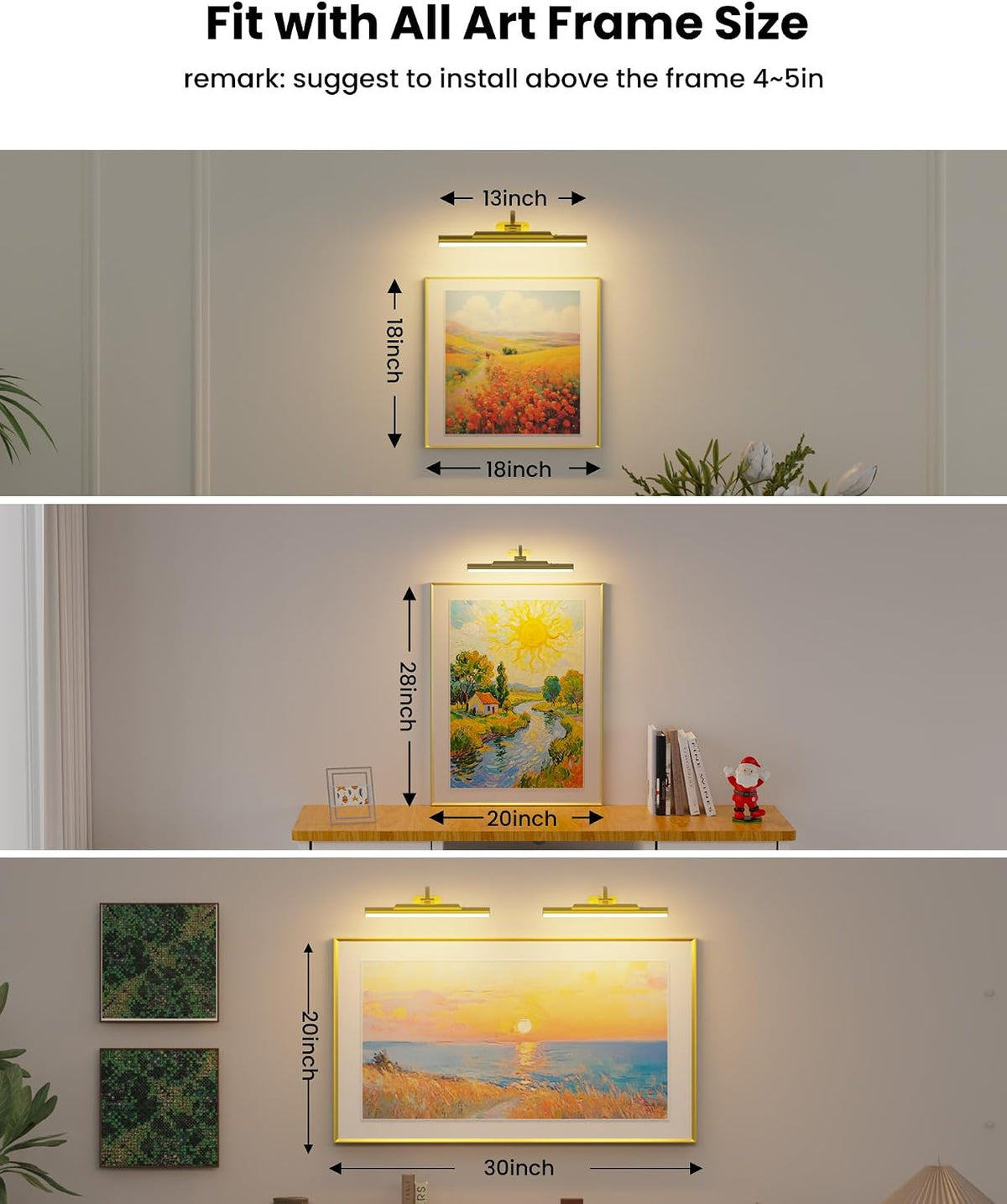 Picture Light for Wall Battery Powered Wireless 13in Gold Craftersmark