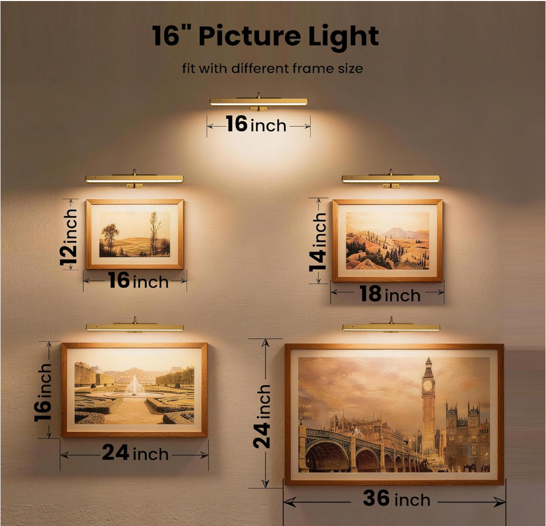 Wireless Picture Light Battery Operated, 1Pack Remote Control Painting Light with Timer, 13Hrs Service Life Art Display Light for Picture Frame Artworking Portrait, Poster, Photo, Mirror_Antique Gold Craftersmark