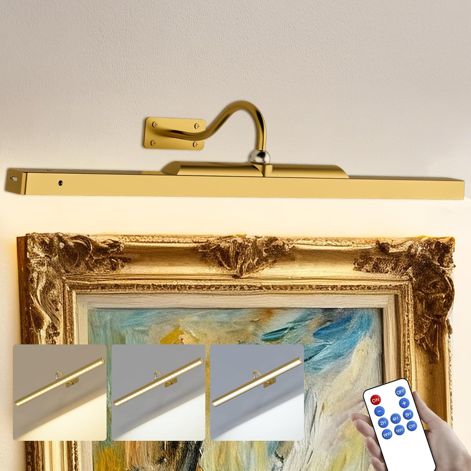 24 Inch Picture Light - Black 6000mAh Battery Operated Wireless Wall Sconce with Remote & Timer for Paintings, Gallery, Mirror & Artwork Craftersmark