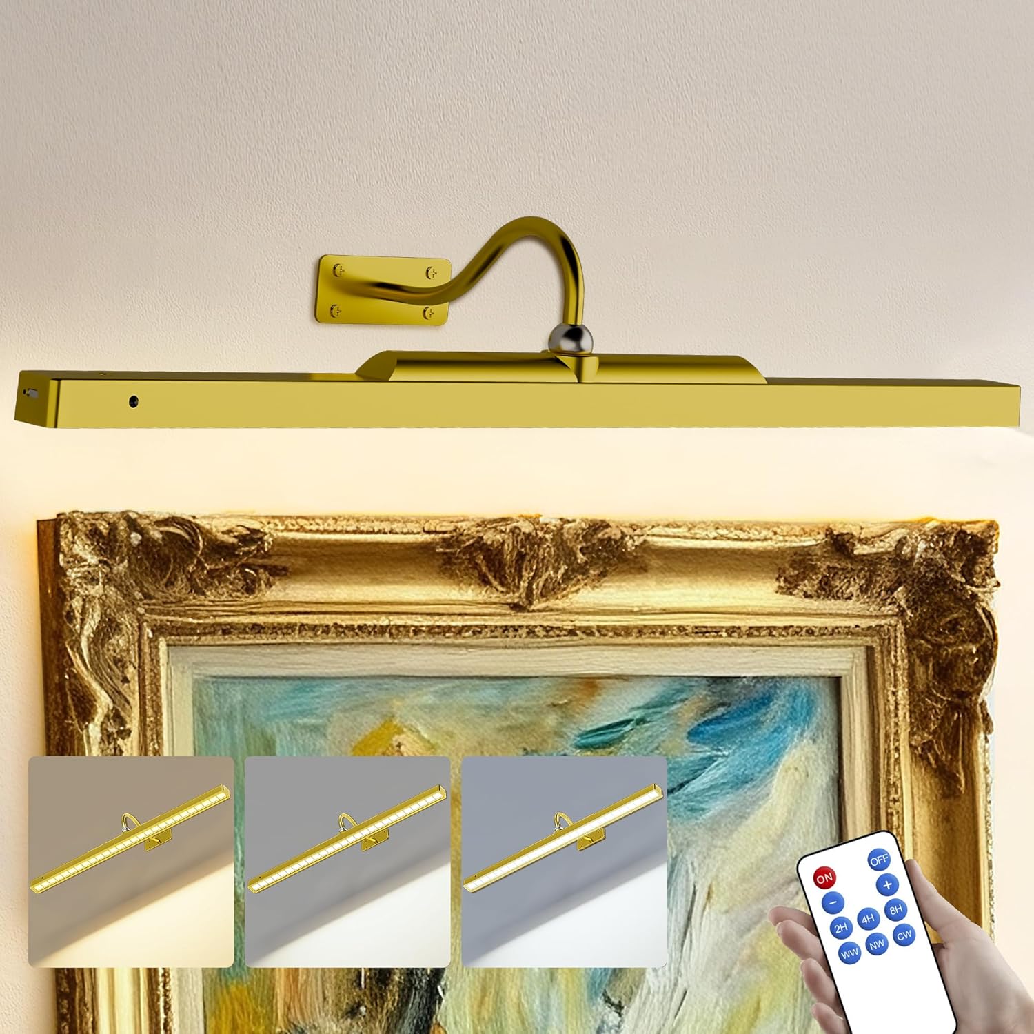 24 Inch Picture Light - Black 6000mAh Battery Operated Wireless Wall Sconce with Remote & Timer for Paintings, Gallery, Mirror & Artwork Craftersmark