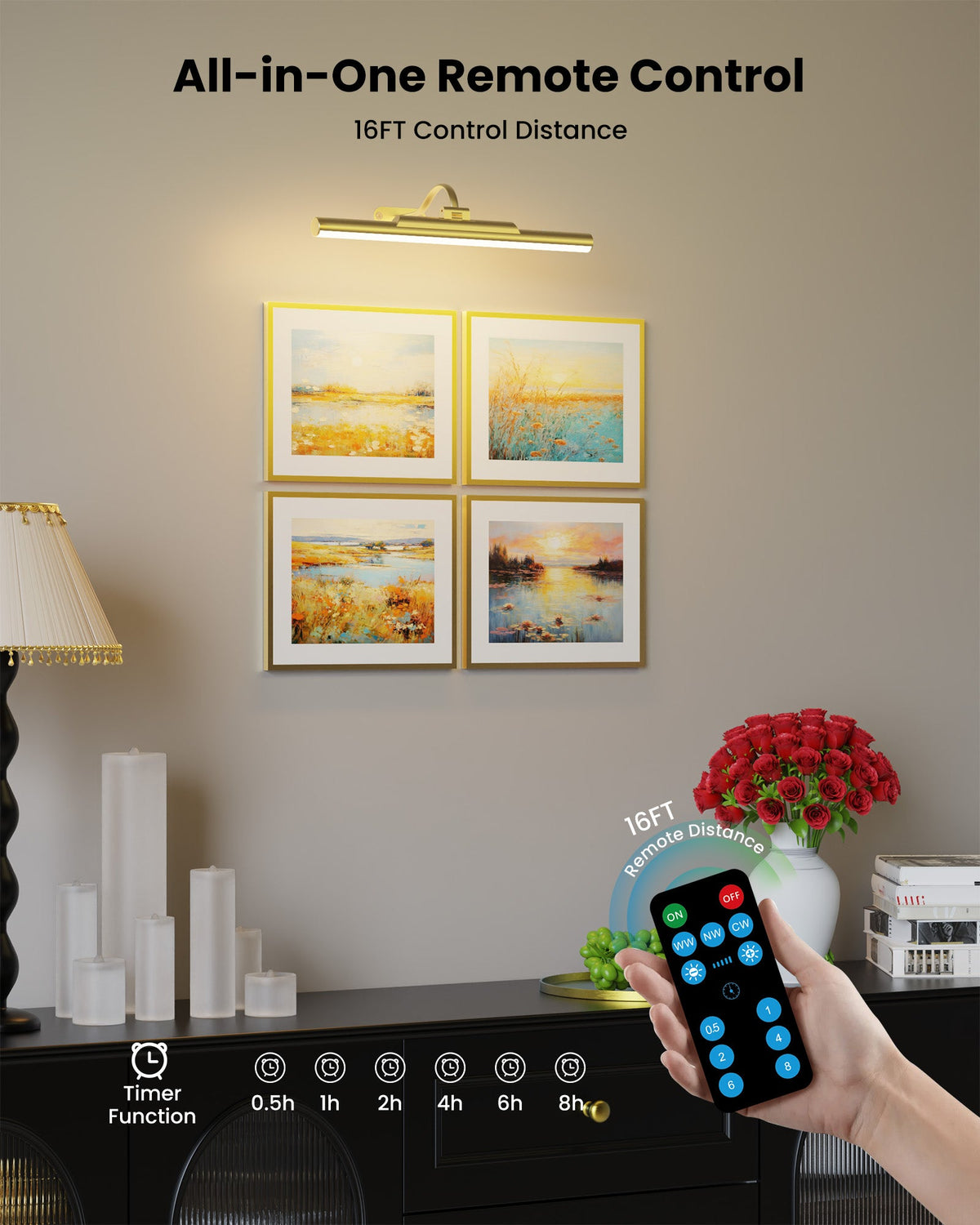 Picture Light for Wall Wireless Rechargeable 16 Inch Gold Craftersmark