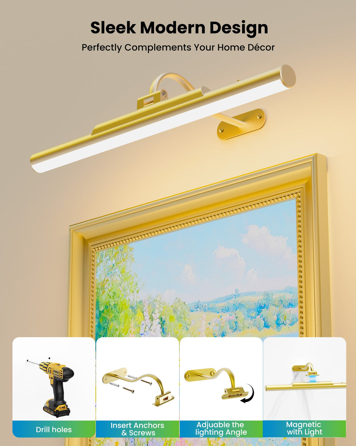 Picture Light for Wall Wireless Rechargeable 16 Inch Gold Craftersmark