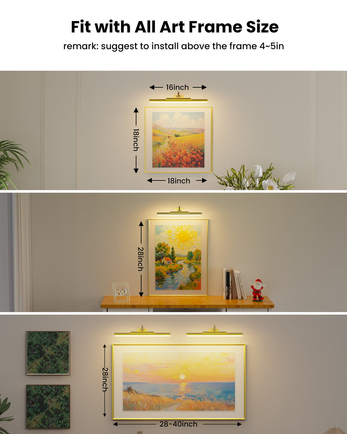 Picture Light for Wall Wireless Rechargeable 16 Inch Gold Craftersmark