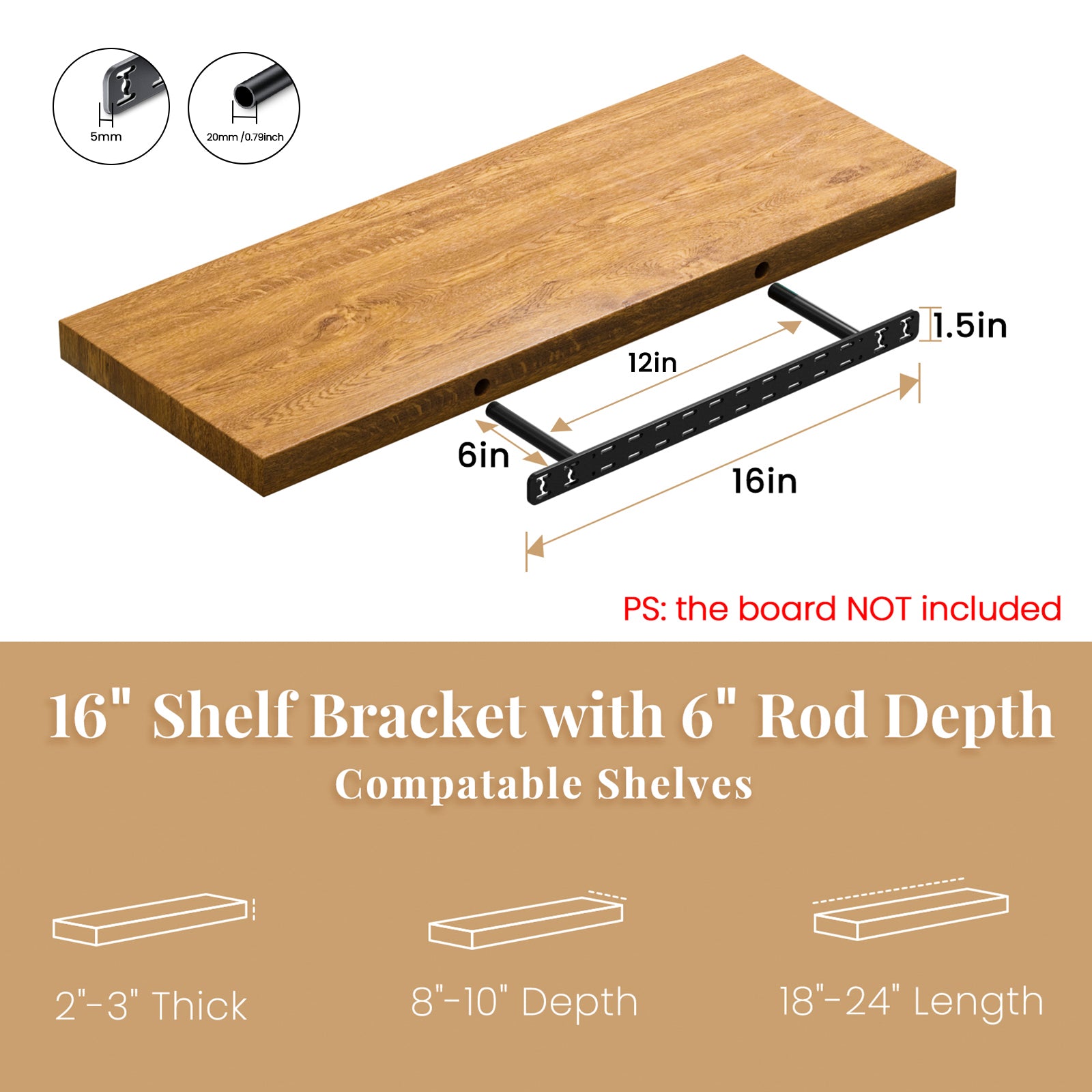 Floating Shelf Bracket with Jig--16"X6"X1.5" Craftersmark