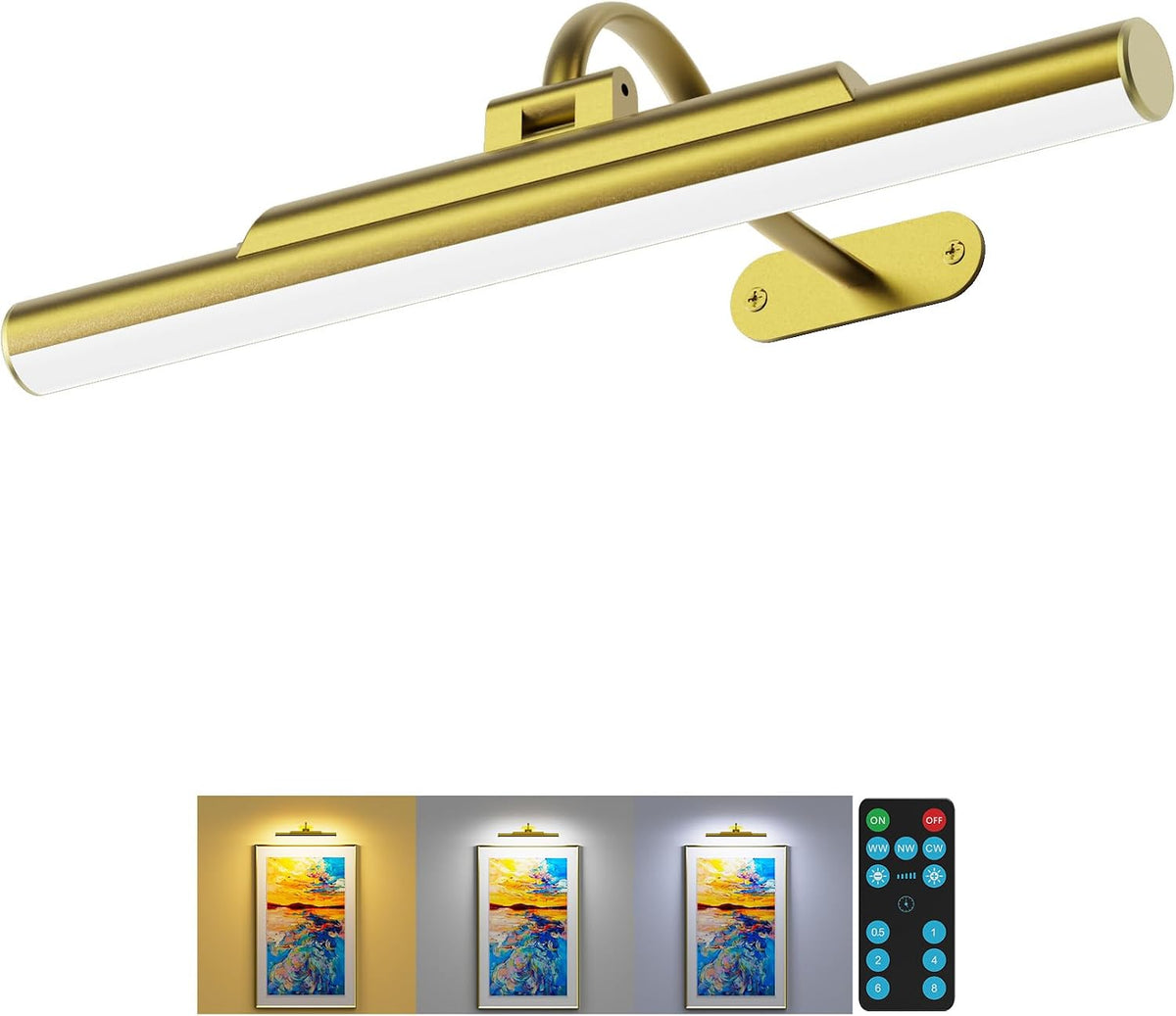 Picture Light for Wall Battery Powered Wireless 13in Gold Craftersmark