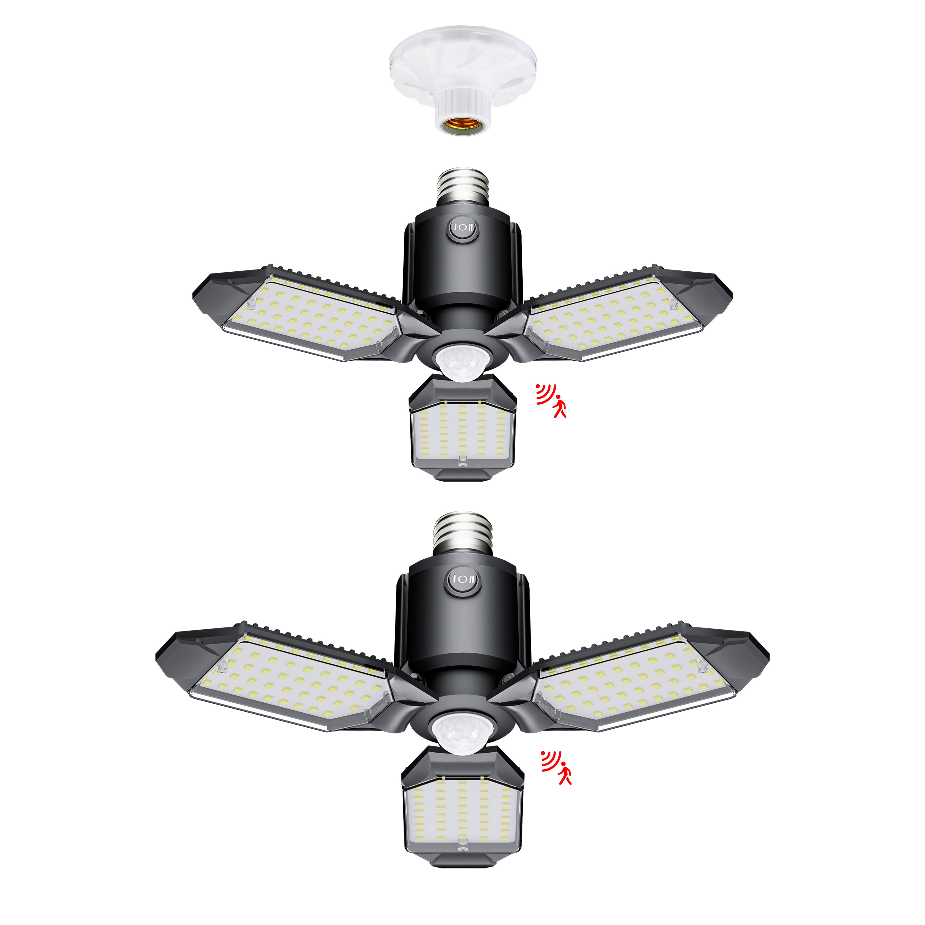 3 Panels 80W 8000LM Motion Sensor Garage Light (screw-in) Craftersmark