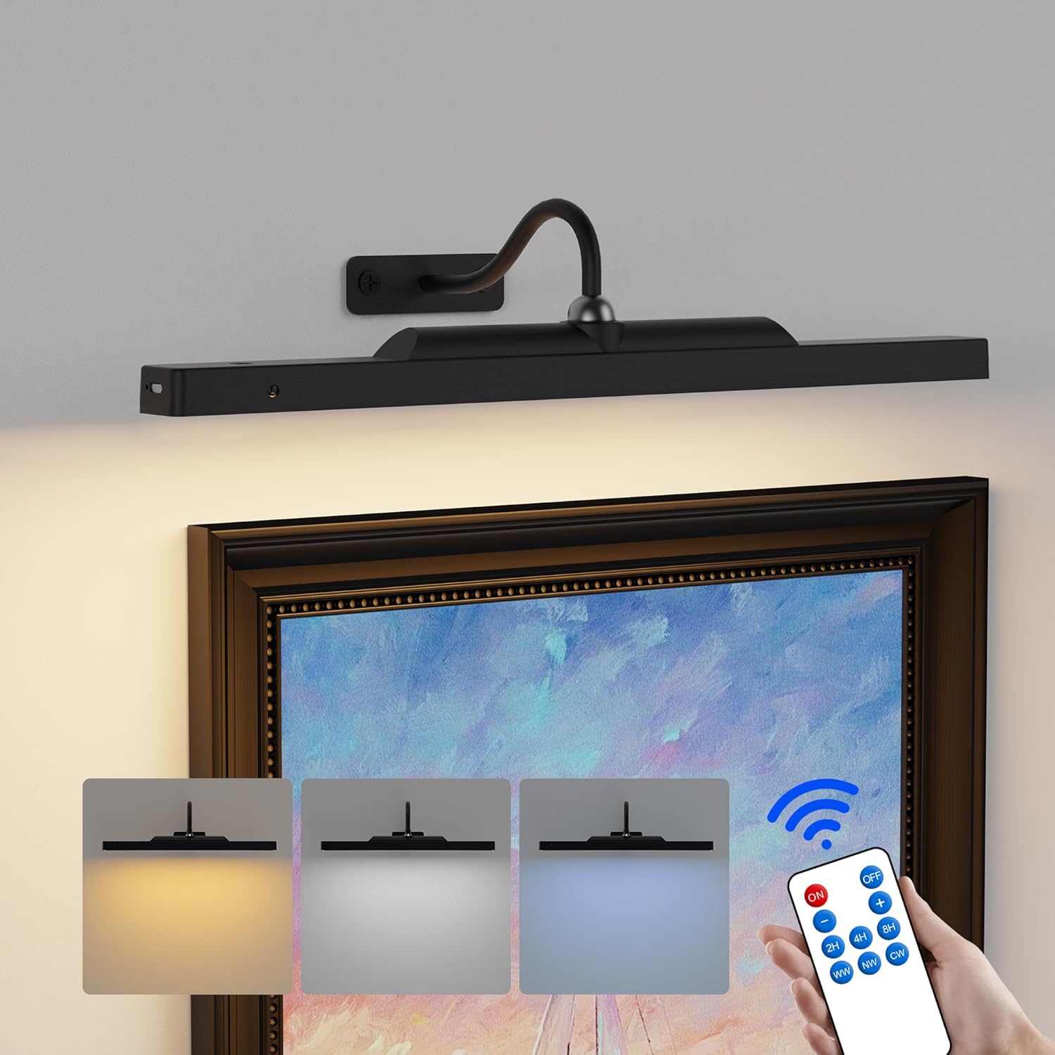 Dimmable Cordless Picture Light for Wall 16in, 5000mAh Rechargeable Battery Wall Sconce Art Light, CRI 95+ 350LM Wall Light for Gallery Artwork, Paintings, Photo,Portraits Craftersmark