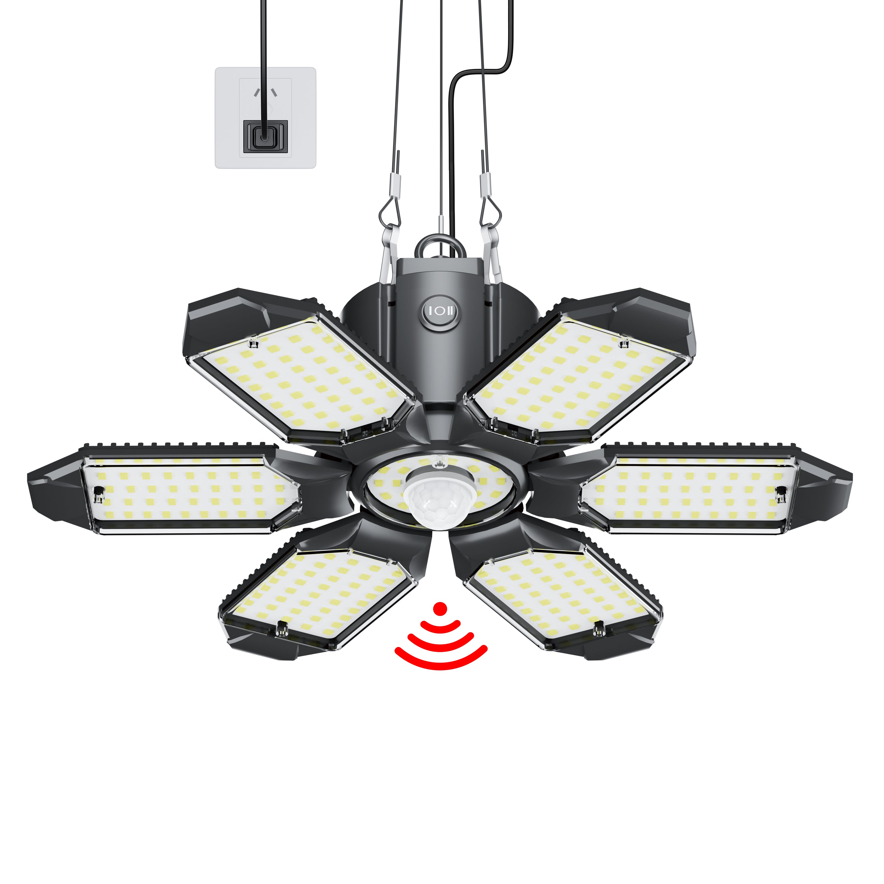 SEOBIOG 2-Pack Garage Lights - 200W LED Shop Lights, 6 Adjustable Panels, 20,000LM, Linkable Design