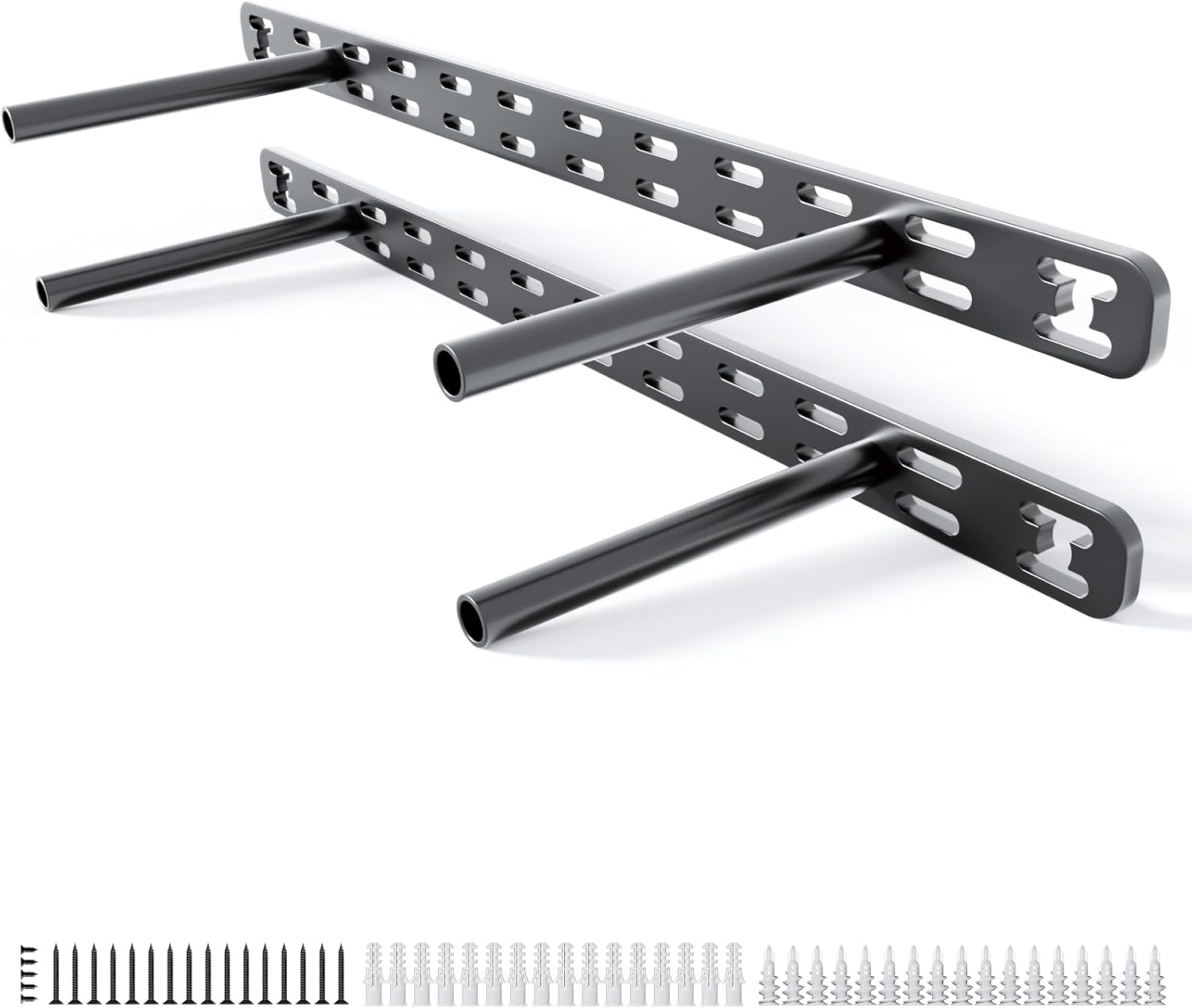 2pcs Floating Shelf Bracket Heavy Duty,Decorative Floating Shelf Hardware Hidden Black Metal Fireplace Mantel Brackets Without Jig (Without Tools) Craftersmark