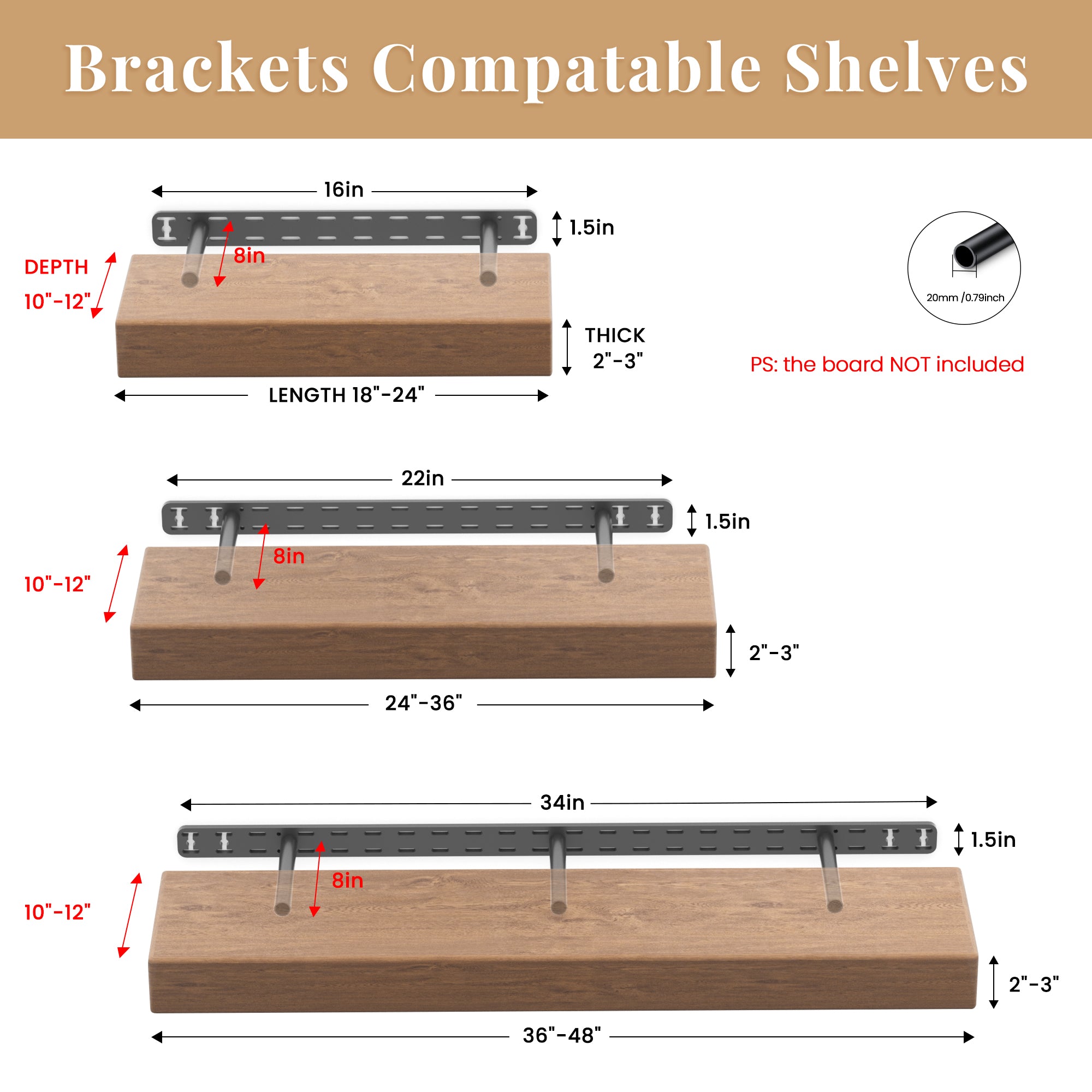 Floating Shelf Brackets--1.5 inch backplate for shelves 2''-3'' thick Craftersmark