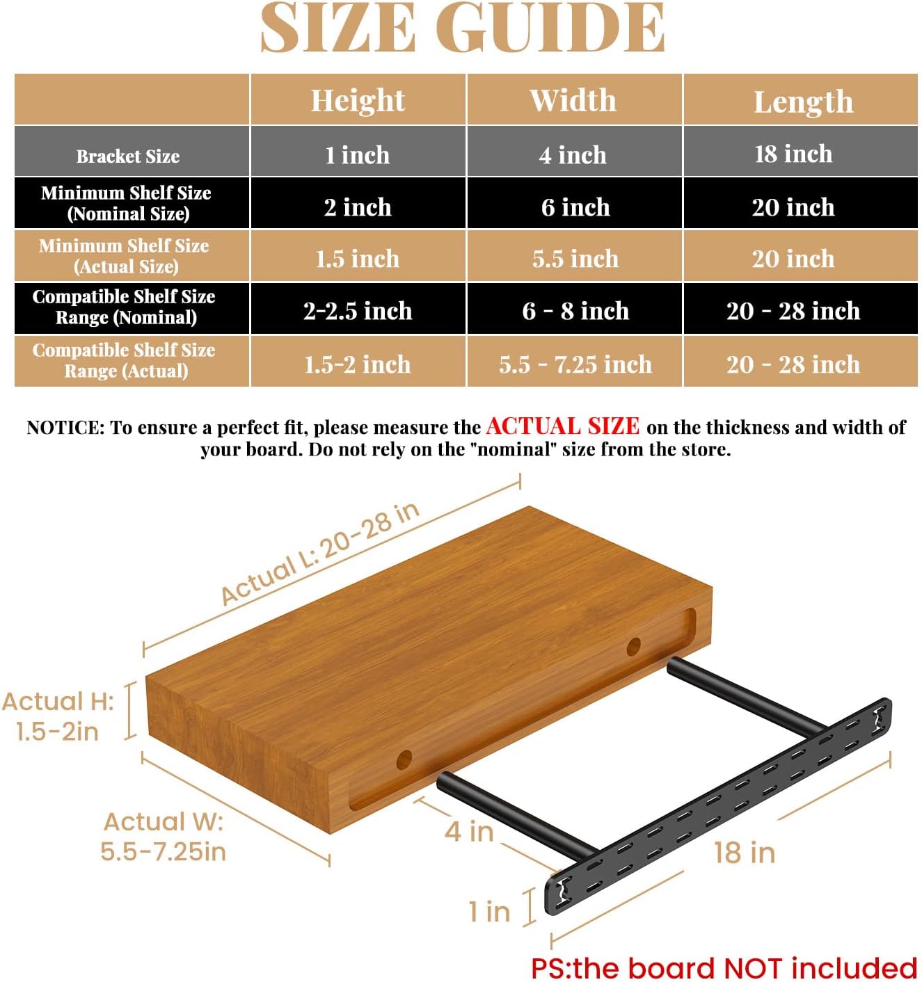 Floating Shelf Bracket--18"X4"X1.0"