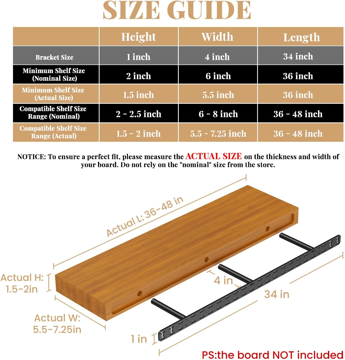 Floating Shelf Bracket--34"X4"X1.0" Craftersmark