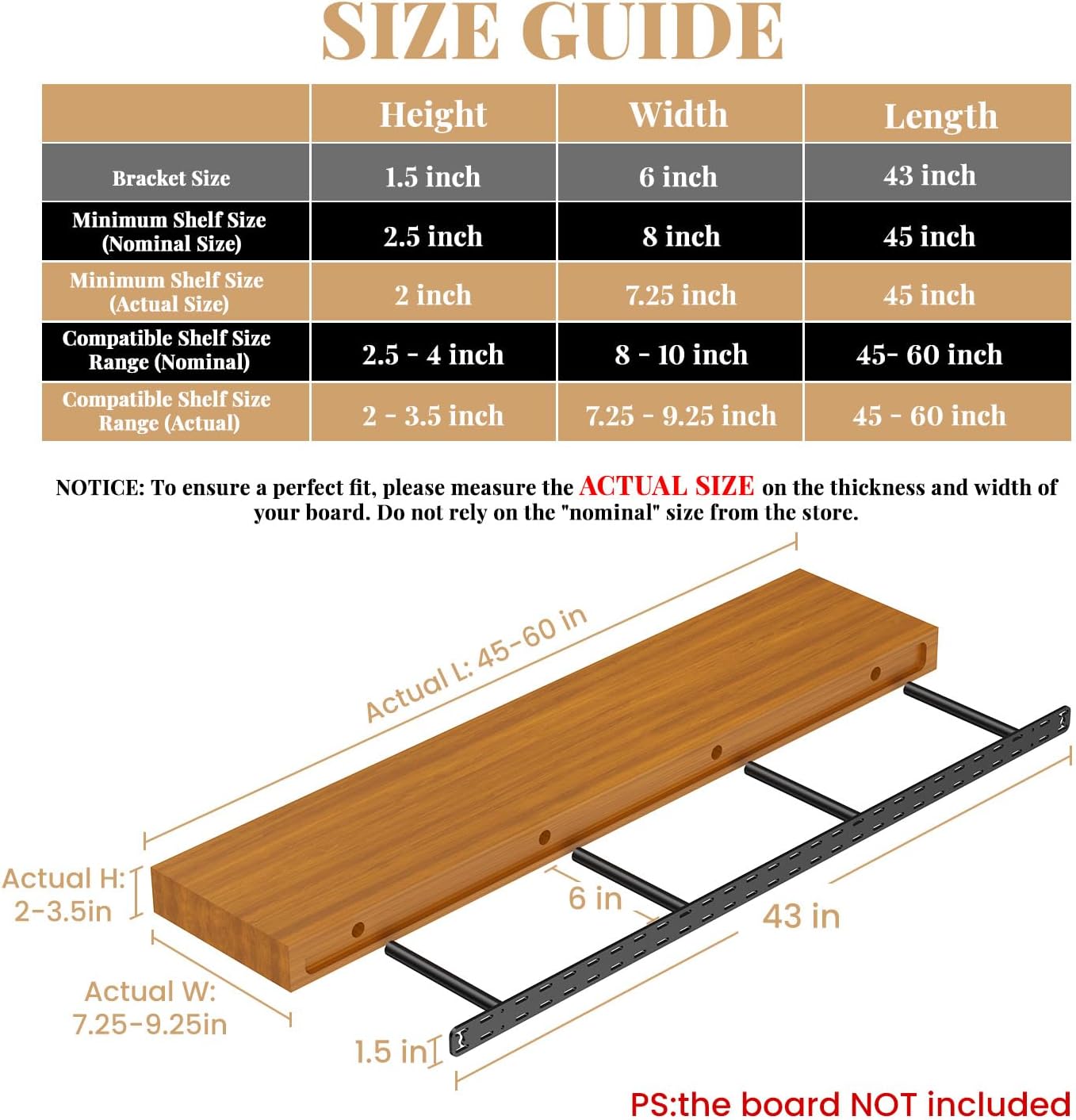 1 Pack Large Shelf Brackets Long Floating Shelf Bracket Invisible Floating Shelf Hardware Heavy Duty Floating Mantel Brackets(43X6X1.5 Without Tools) Craftersmark