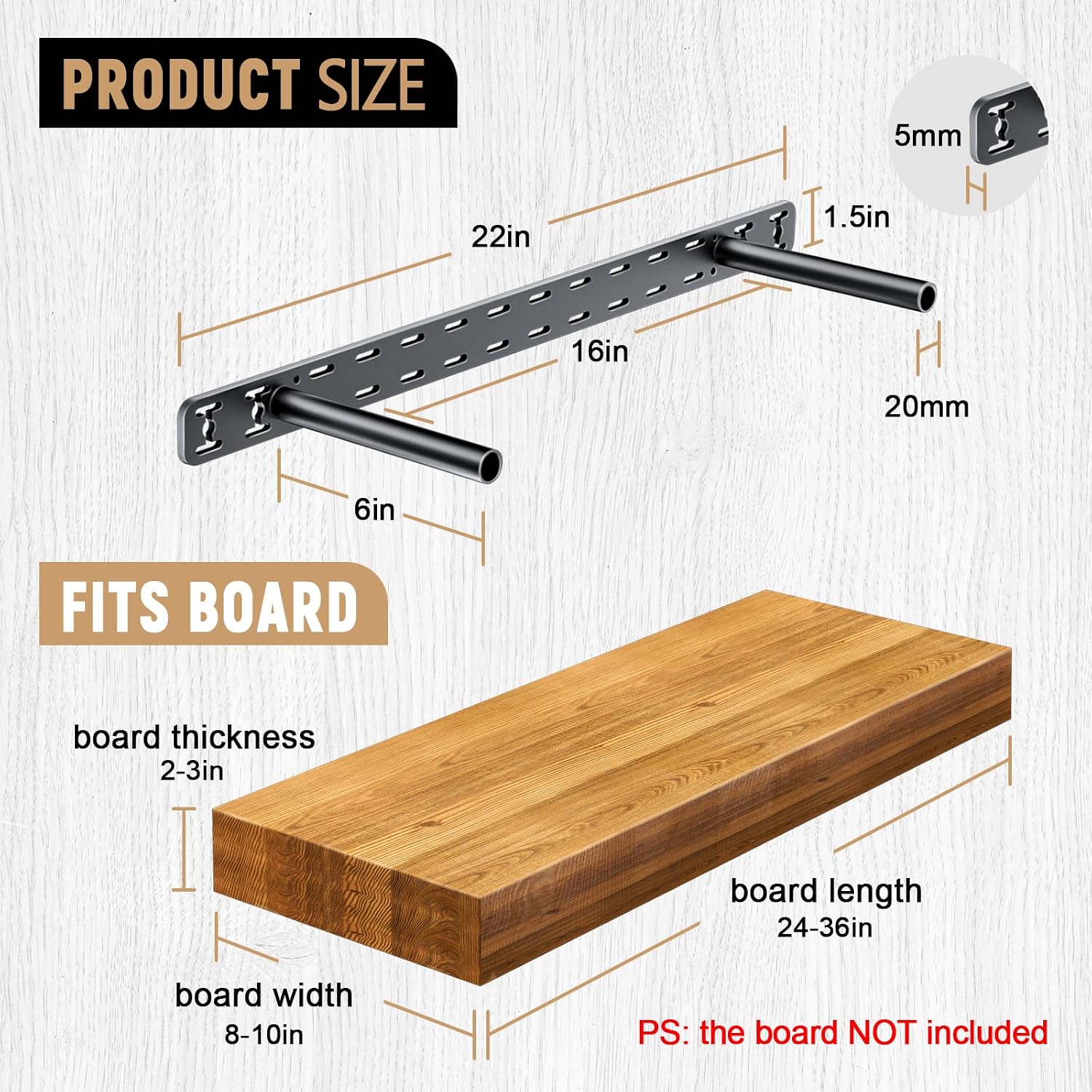 2 Pack Shelf Bracket Invisible Floating Shelf Bracket Heavy Duty Brackets for Shelves （22X6 inch） Craftersmark