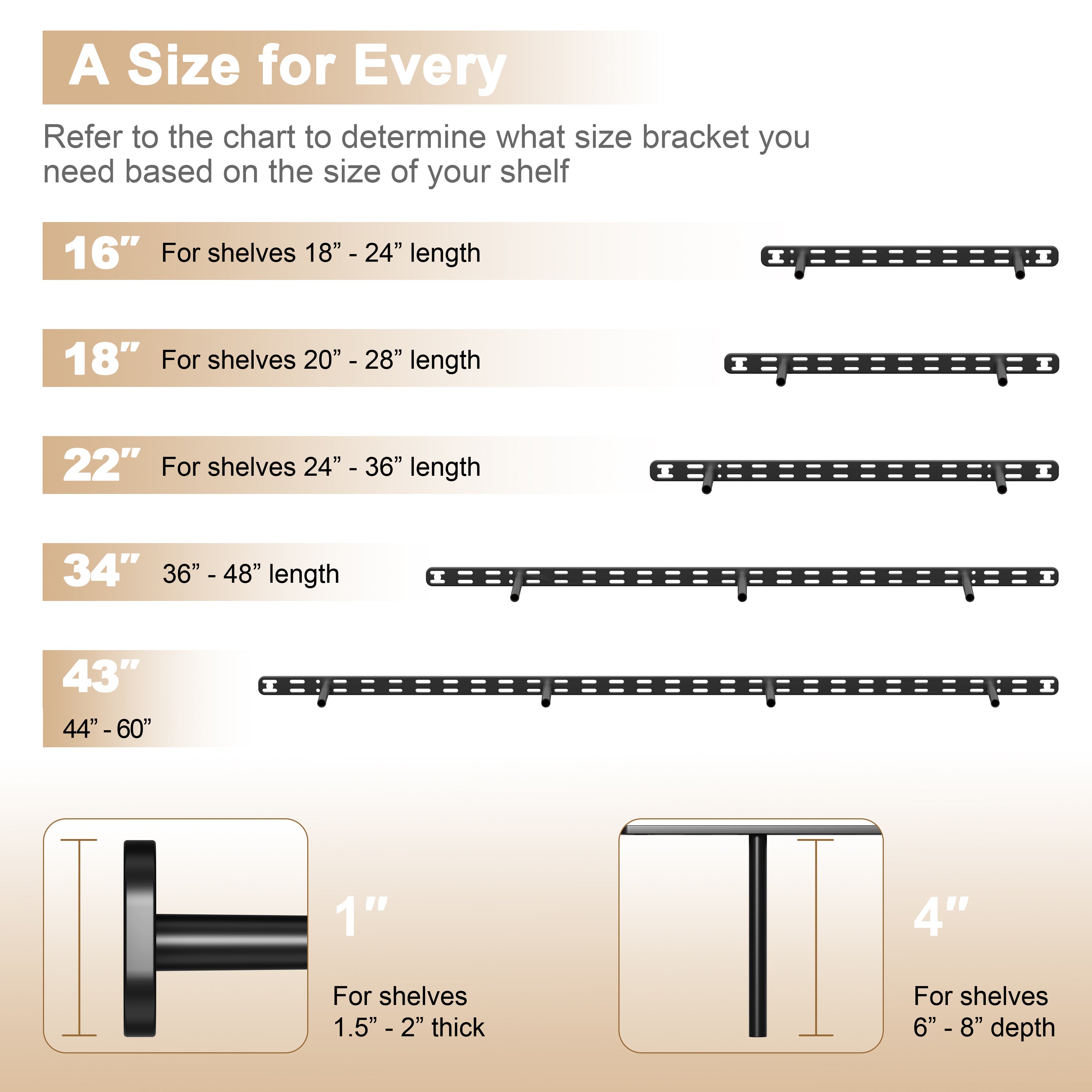 Floating Shelf Brackets--1 inch backplate for shelves 1.5''-2'' thick Craftersmark