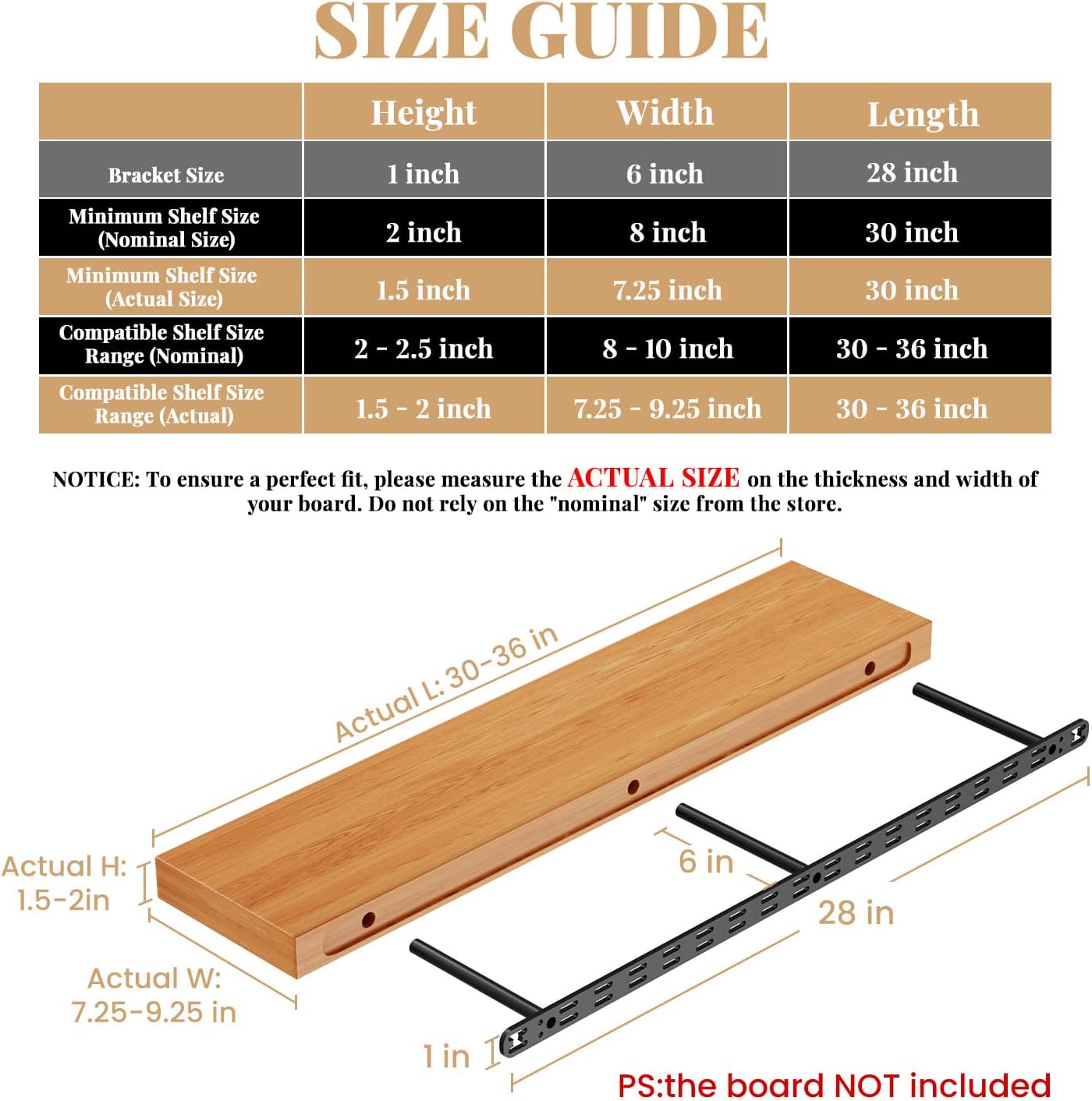 Floating Shelf Bracket--28"X6"X1.0" Craftersmark