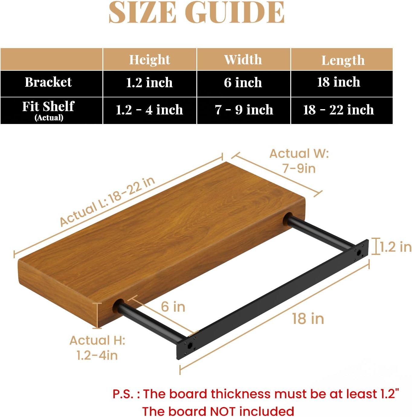 Floating Shelf Brackets Heavy Duty (No Router) – 200lbs Blind Support Hardware with Drillable Backplate – Fits 1.2"–4" Wood – Aluminum Rod Mounting Bracket Kit (18X6X1.2-Starter Jig) Craftersmark