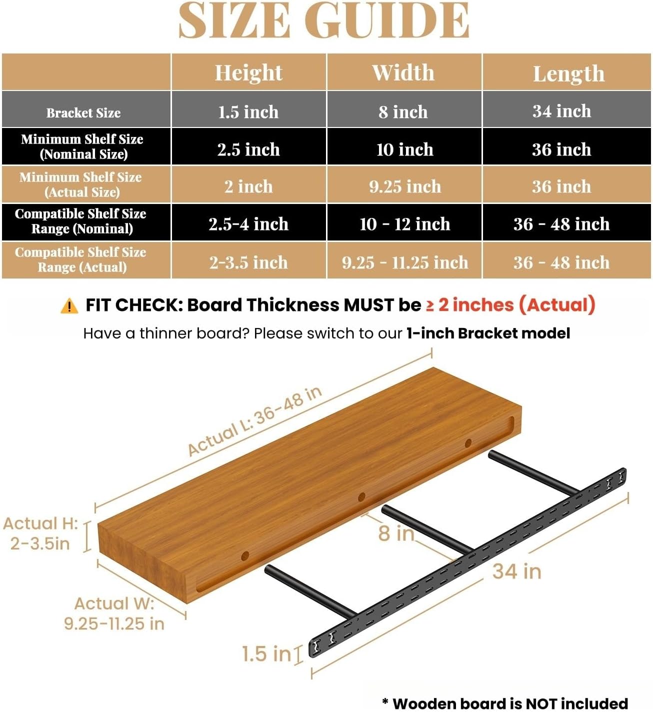 1pc Floating Shelf Hardware Heavy Duty Hidden Shelf Brackets Support,Wall Mounting Invisible Floating Shelves Bracket with Jig (34" x 8" x 1.5" with Tools) Craftersmark