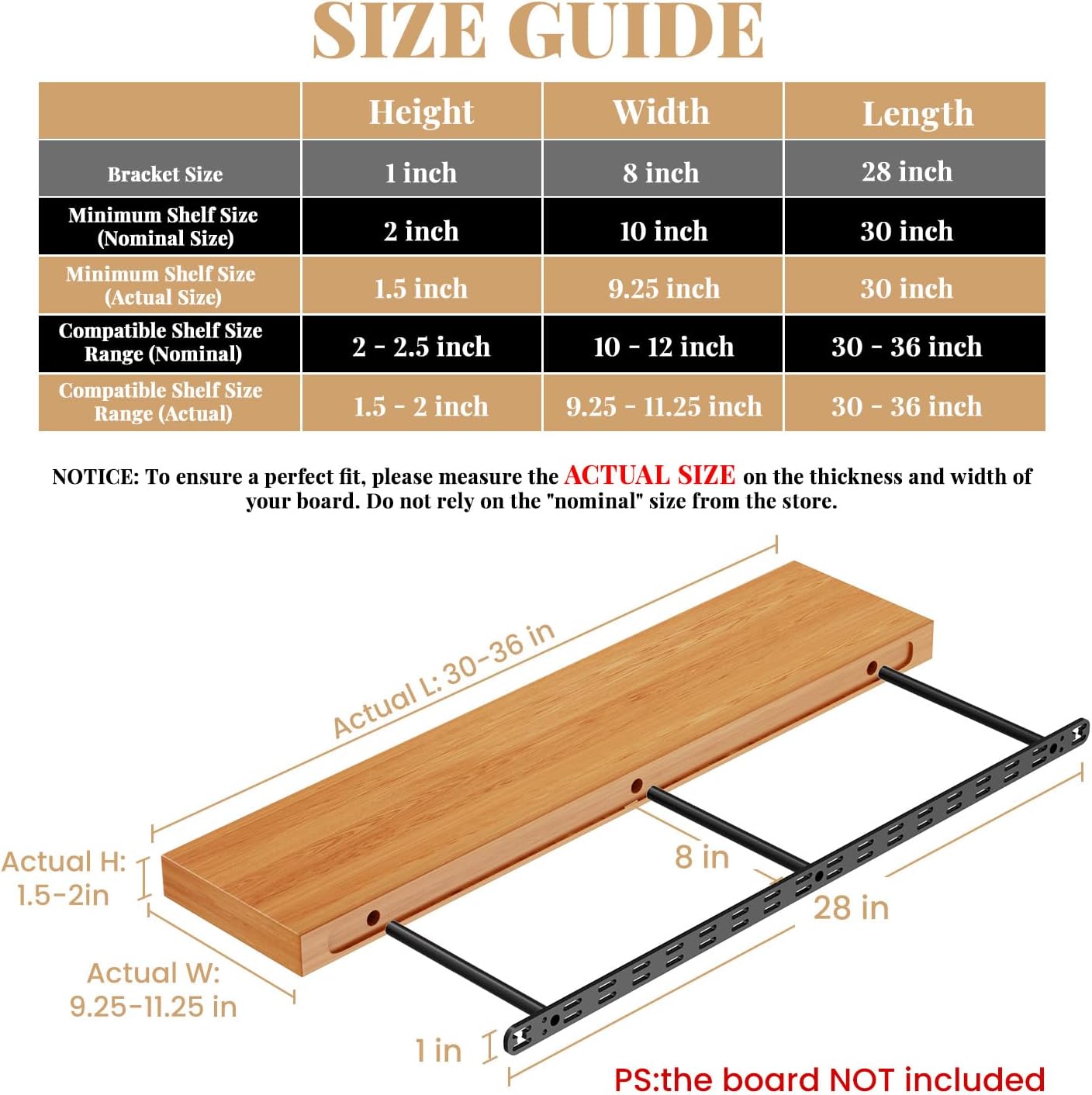 Floating Shelf Bracket--28"X8"X1.0" Craftersmark