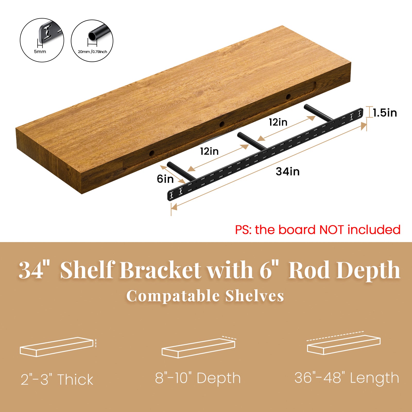 Floating Shelf Bracket--34"X6"X1.5" Craftersmark