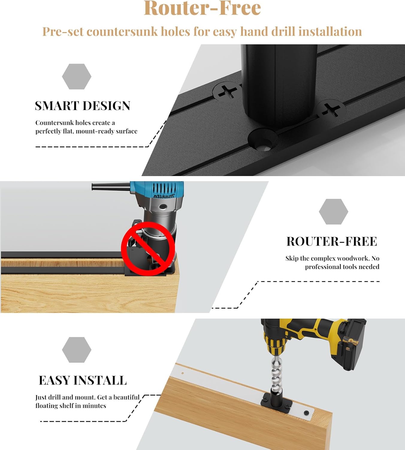 Floating Shelf Bracket Heavy Duty Shelving Brackets,Decorative Floating Shelf Hardware Black,Hidden Metal Shelf Support Bracket Heavy Duty Floating Mantel Bracket,200lbs Craftersmark