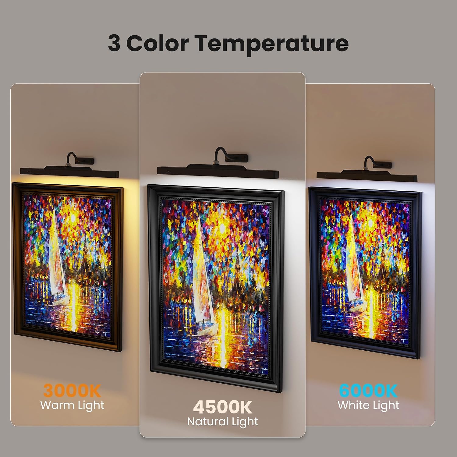 Dimmable Cordless Picture Light for Wall 16in, 5000mAh Rechargeable Battery Wall Sconce Art Light, CRI 95+ 350LM Wall Light for Gallery Artwork, Paintings, Photo,Portraits Craftersmark