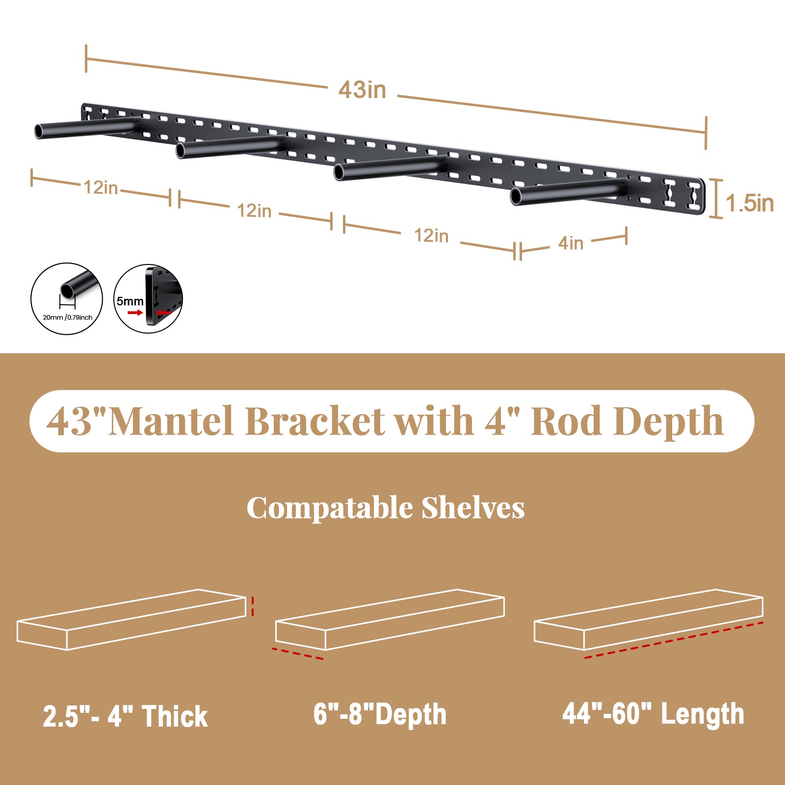 Floating Shelf Bracket--43"X4"X1.5" Craftersmark