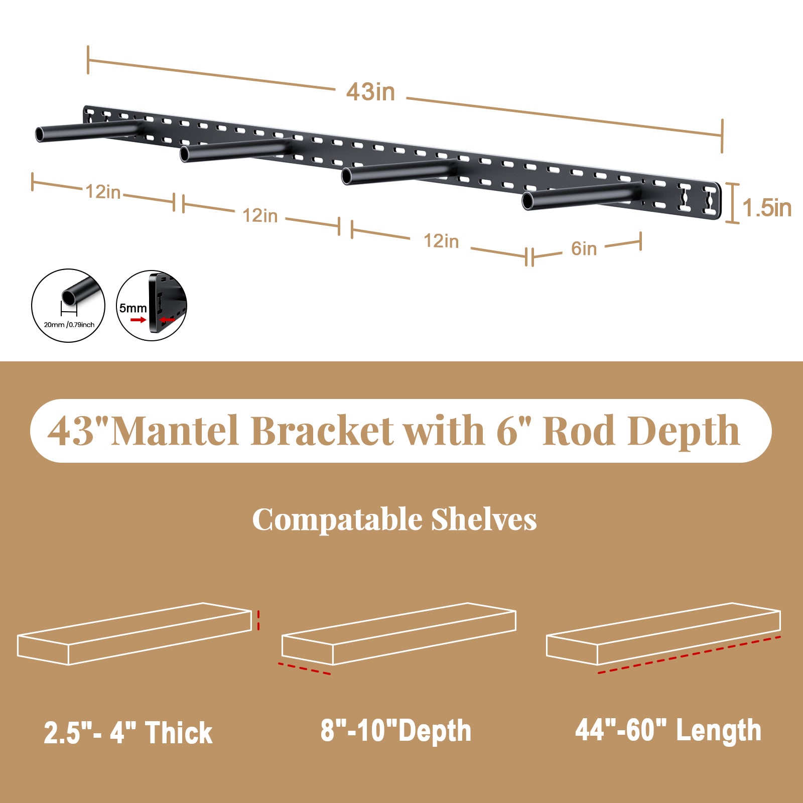 Floating Shelf Bracket--43"X6"X1.5" Craftersmark