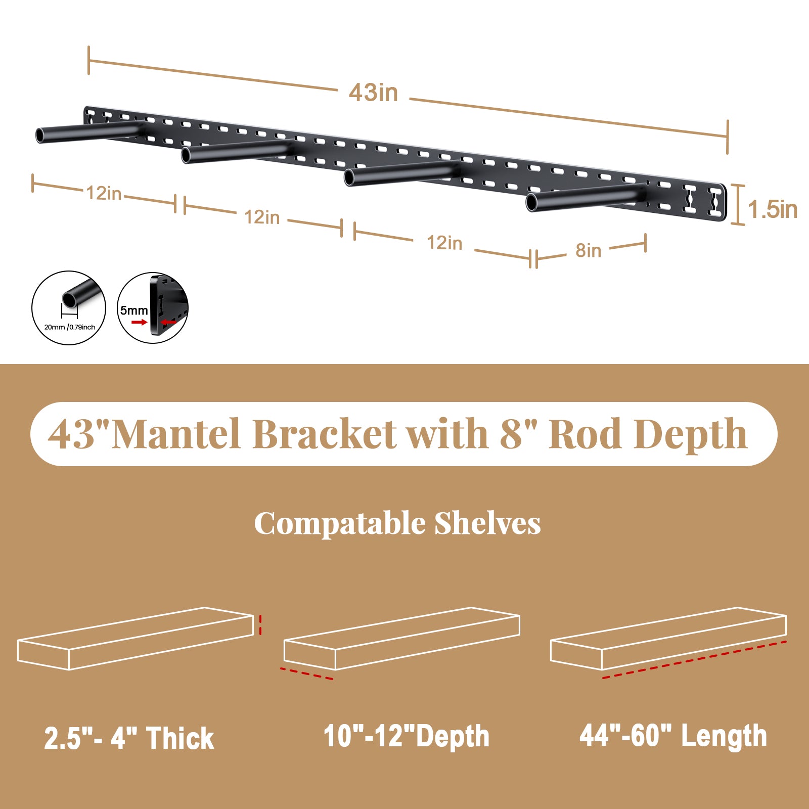 Floating Shelf Bracket--43"X8"X1.5" Craftersmark